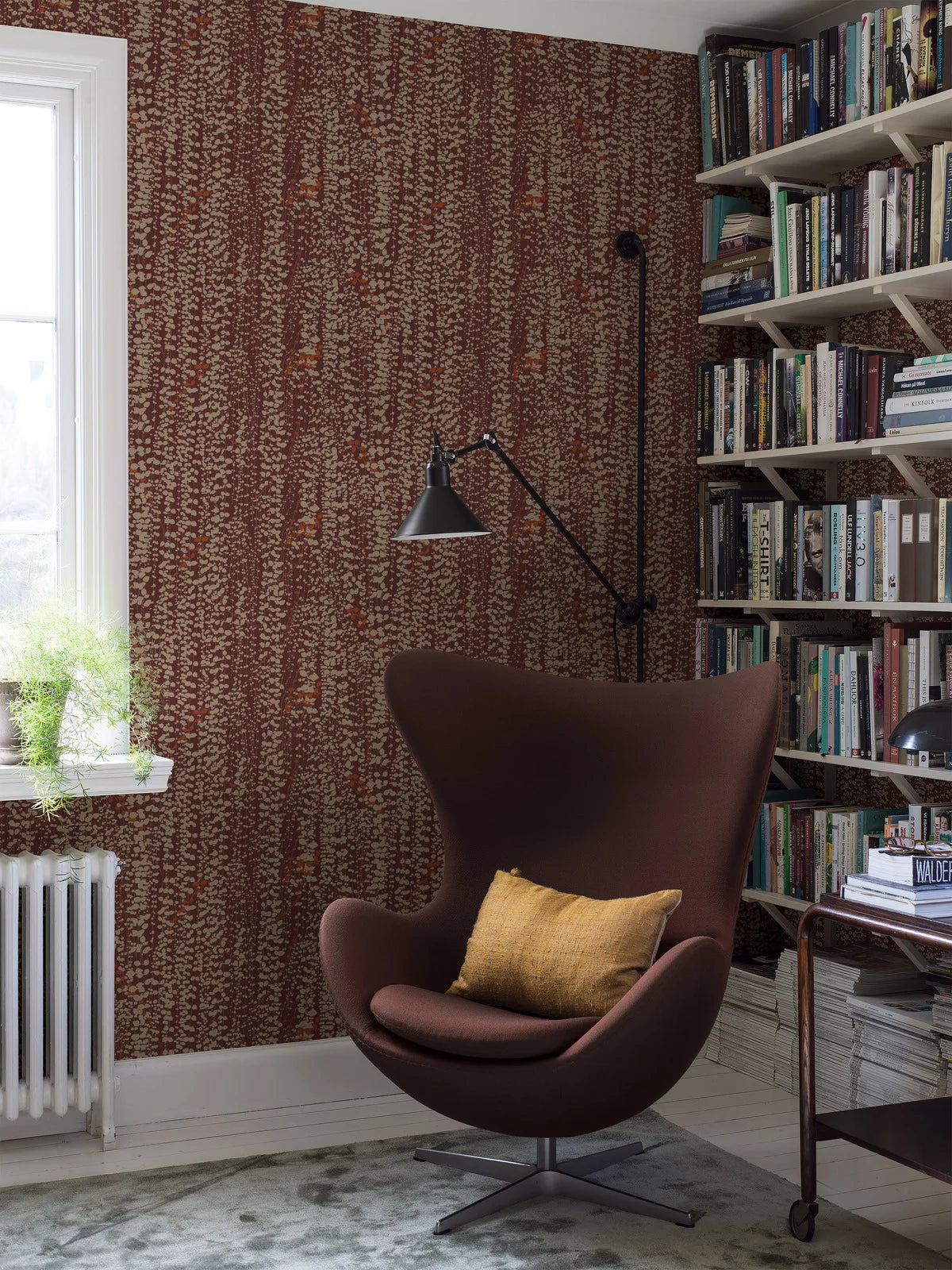 Burgundy Leaf Patterned Wallpaper RANKE with Beige
