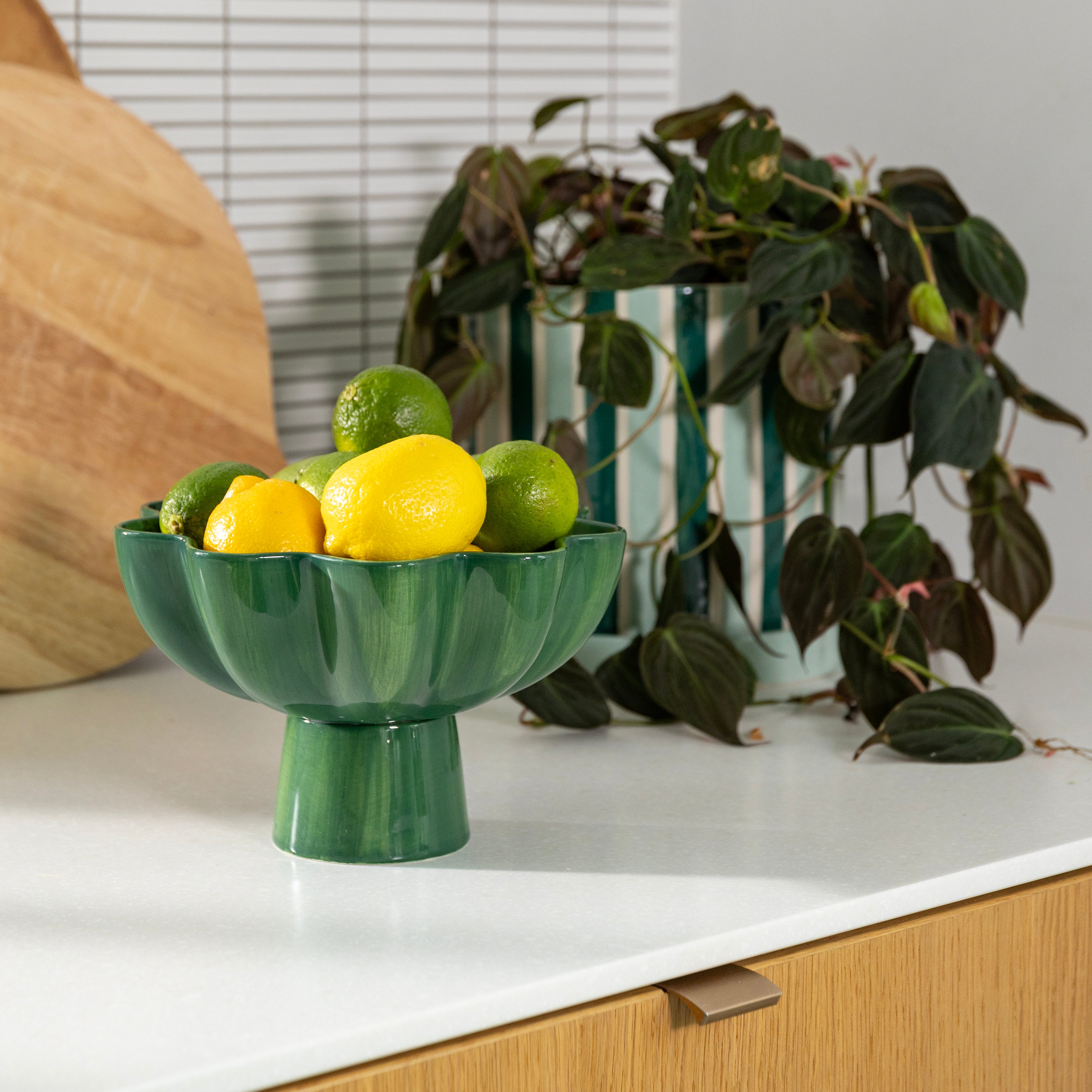 Kvetináč CLASH STRIPE zelený s mätovým a bielym