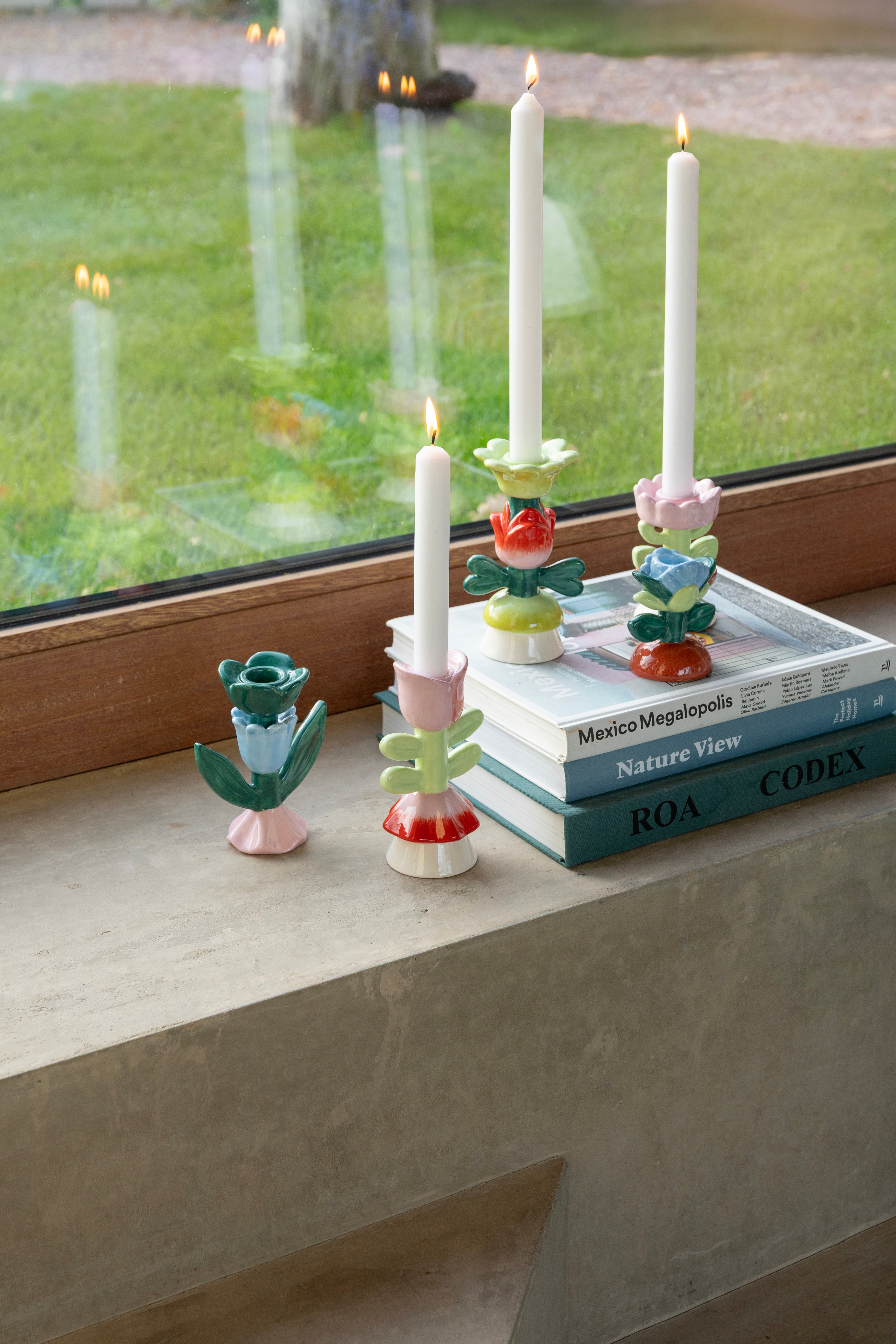BLUME Candle Holder Green with Pink and Red