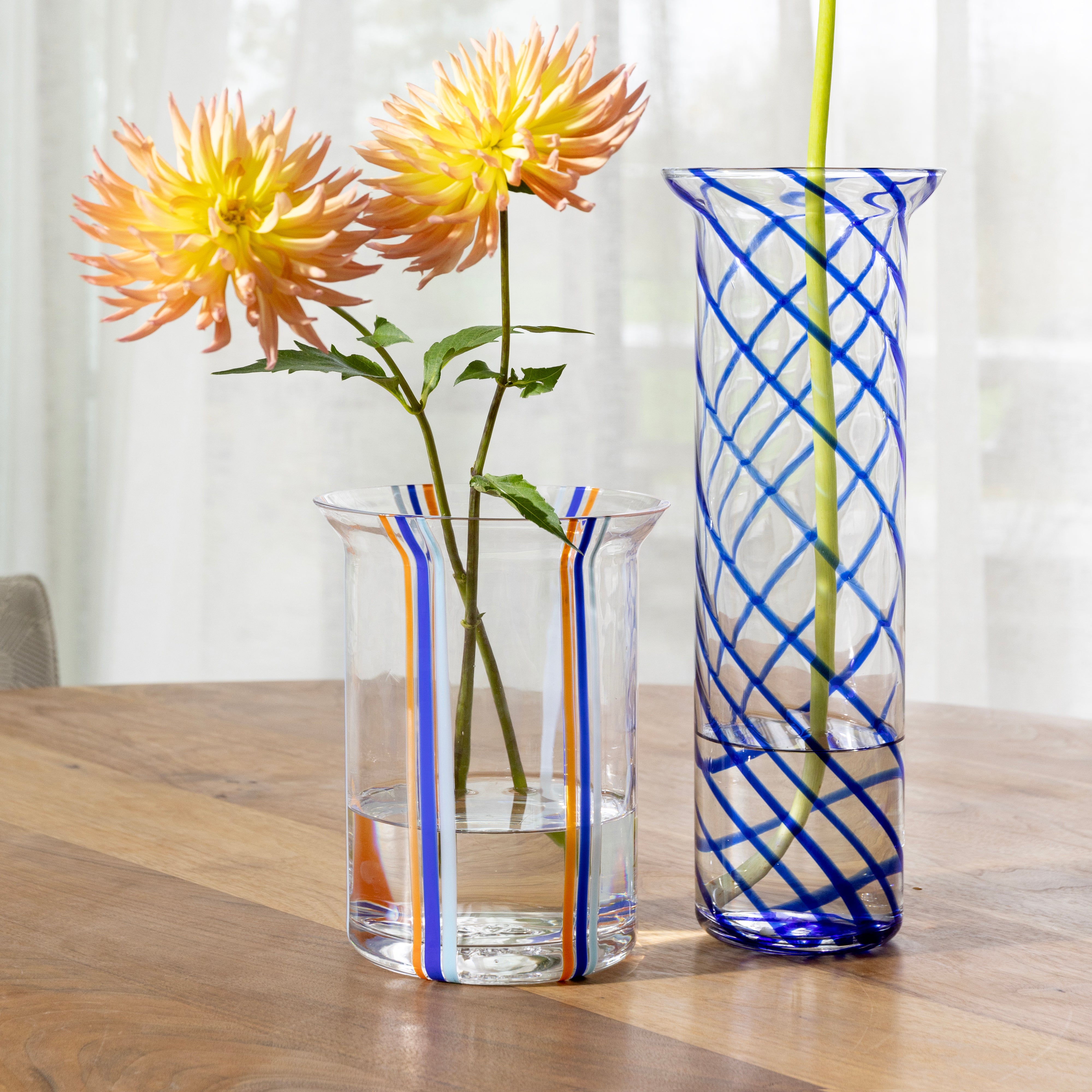 YOGU STRIPE vase transparent with blue and orange