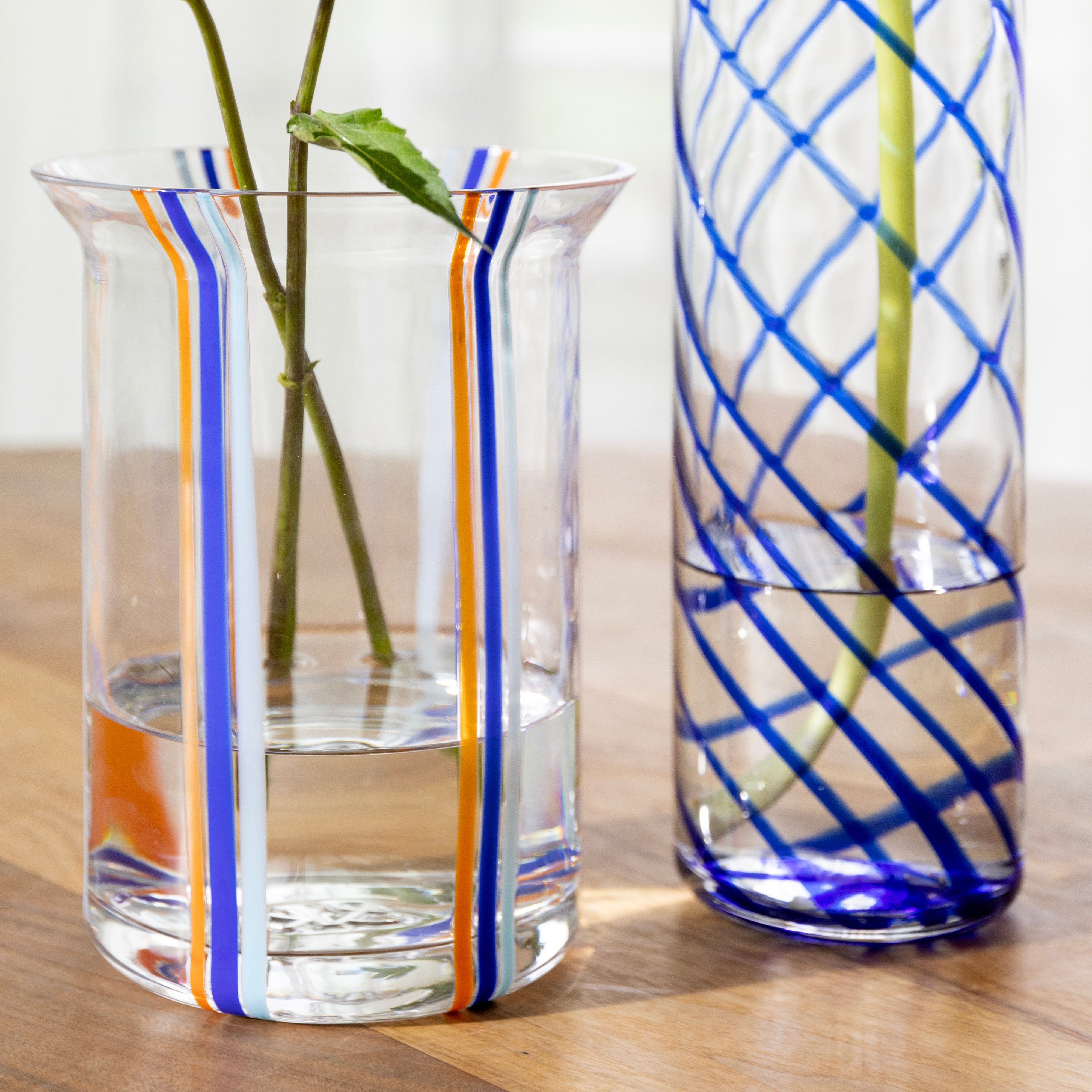 YOGU STRIPE vase transparent with blue and orange