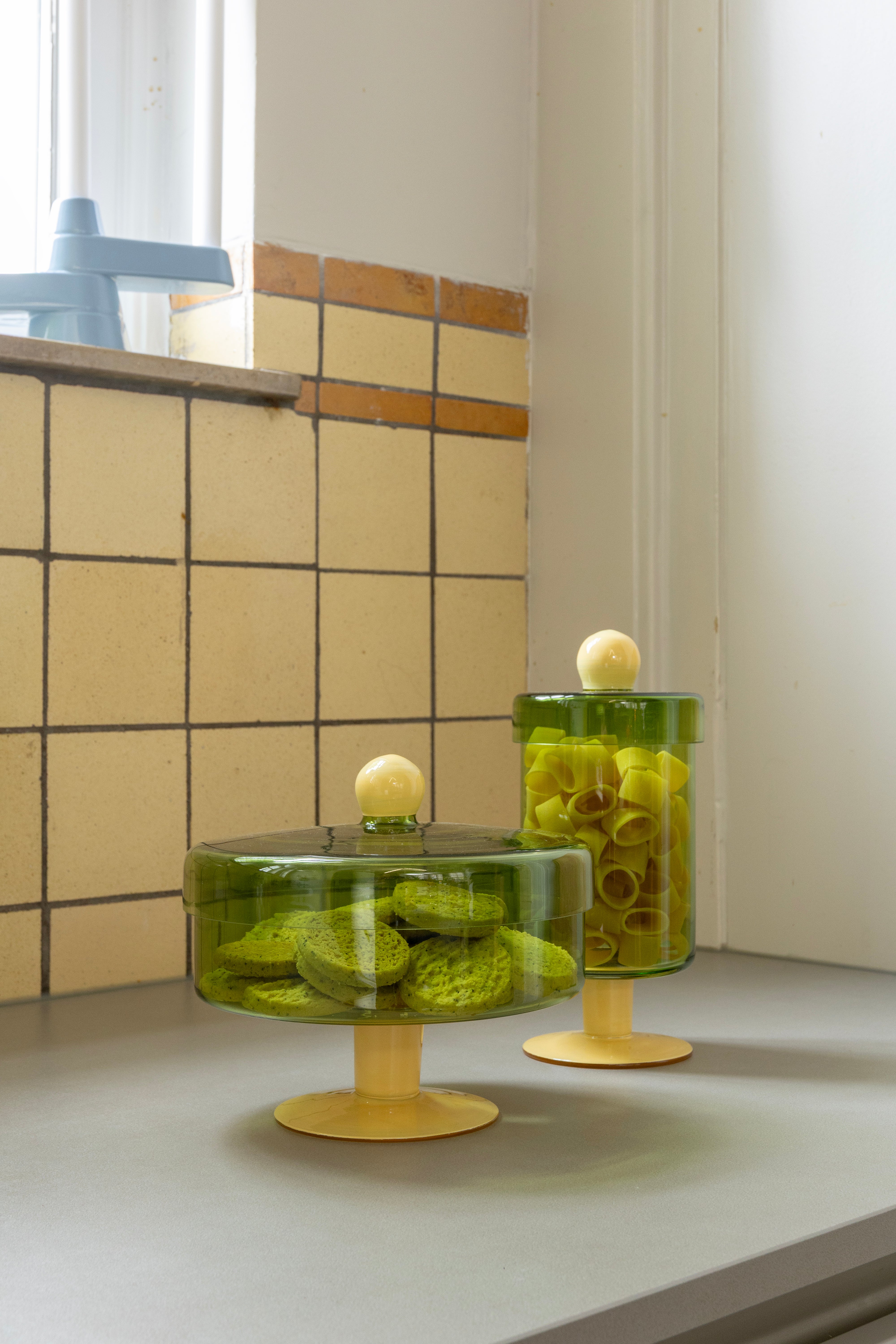 DUO TALL green and yellow glass container