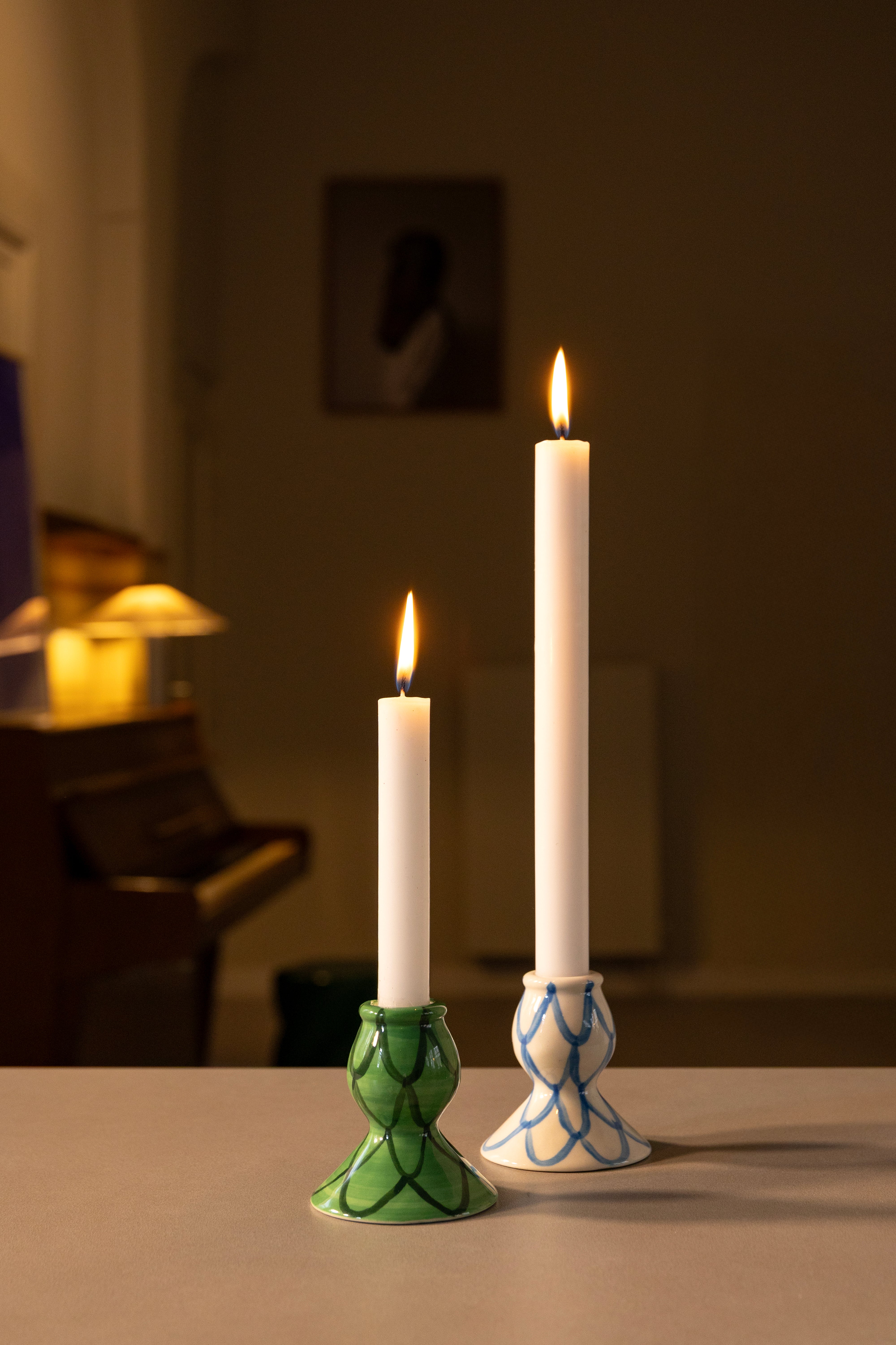 White SIRENE Candle Holder with Blue