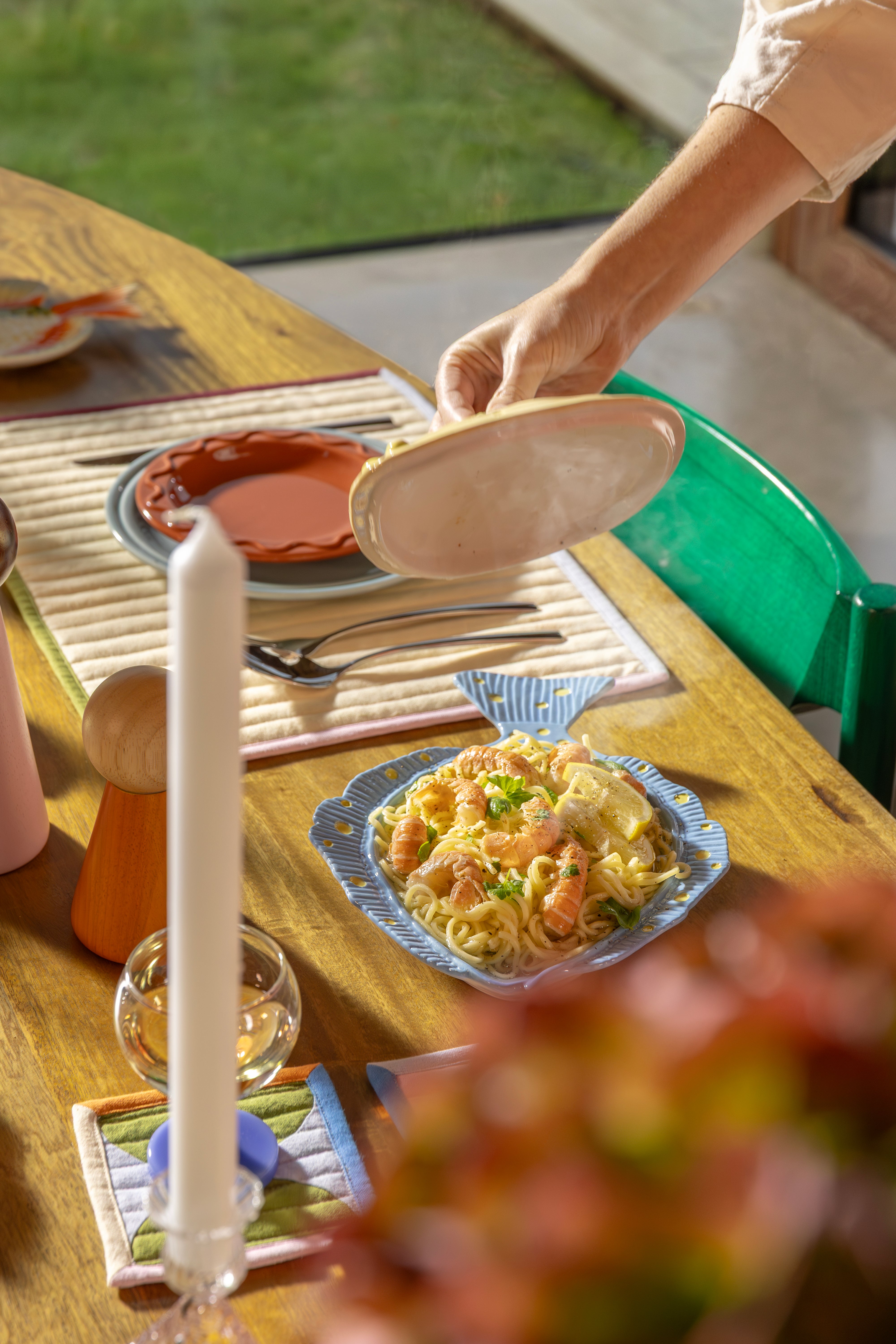 Yellow PLAICE Serving Dish with Lid in Blue