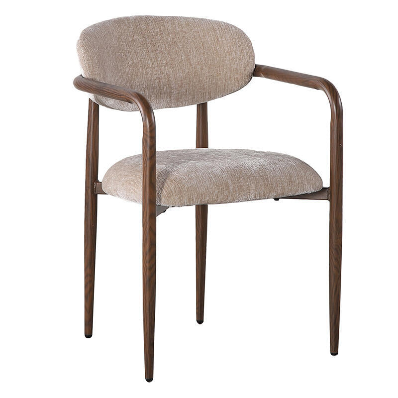 SAKE Armchair in Beige with Dark Wooden Base