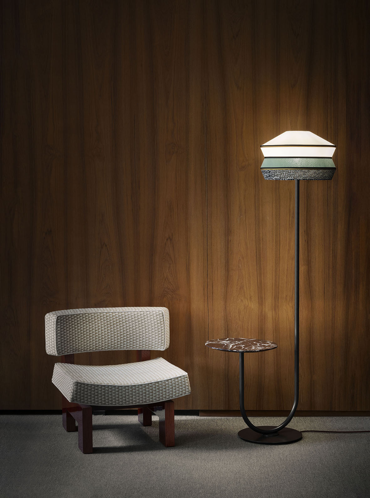 Lampa so stolíkom CALYPSO ANTIGUA mentolová s bordovým mramorom