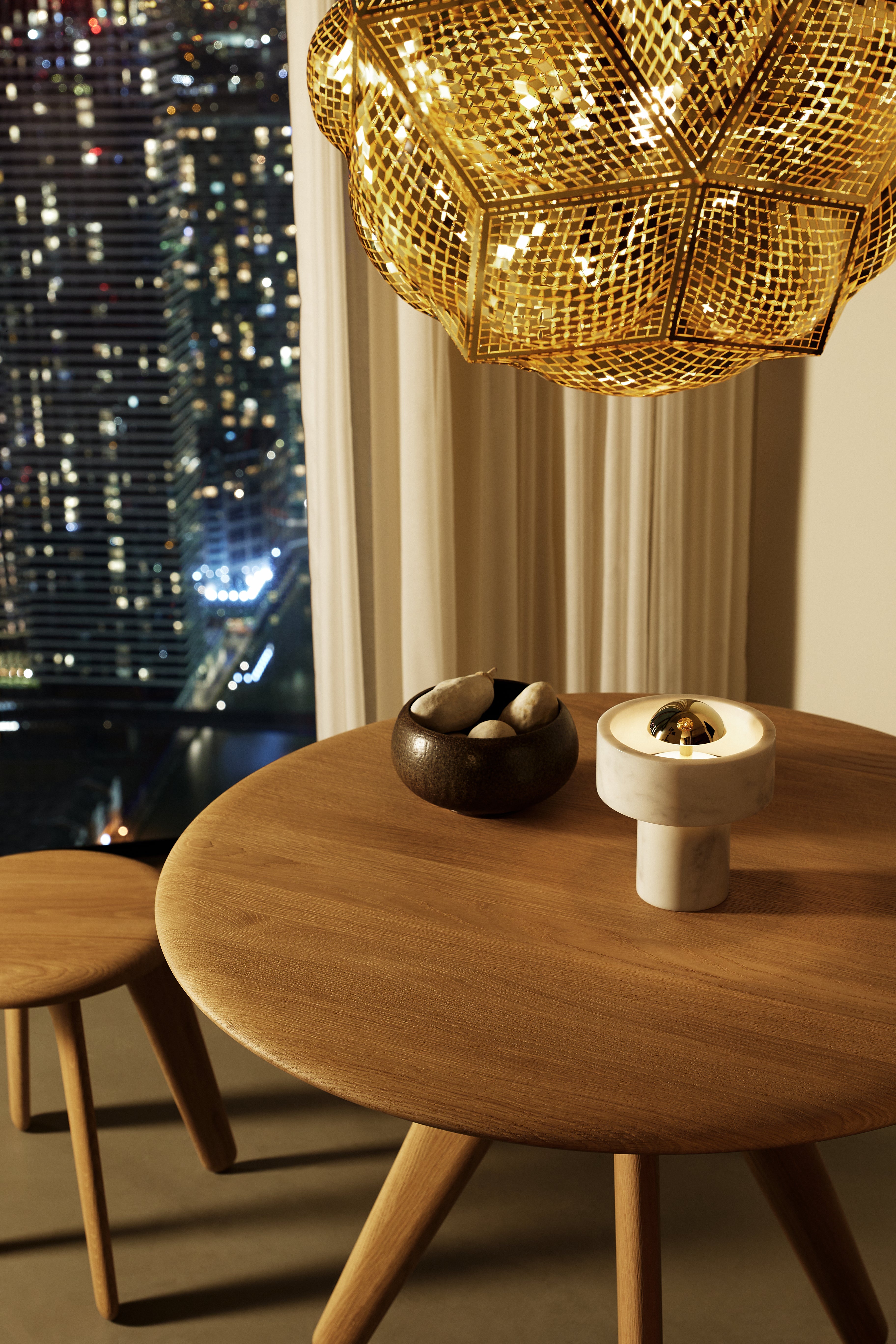 Portable lamp stone marble with golden finish