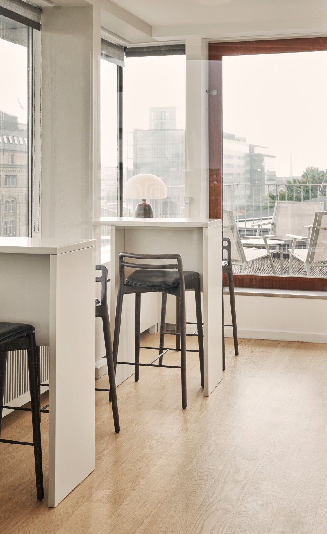 CABIN Stool black leather with dark oak base