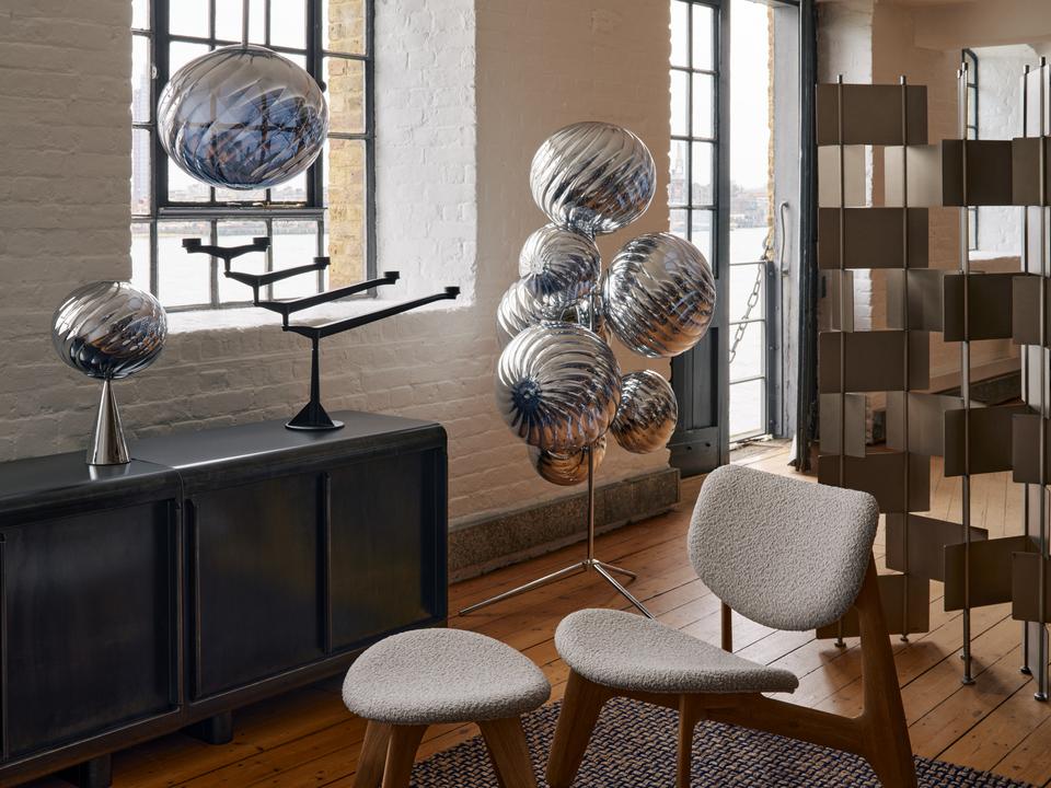 SLAB Armchair in Beige Boucle with Oak Base