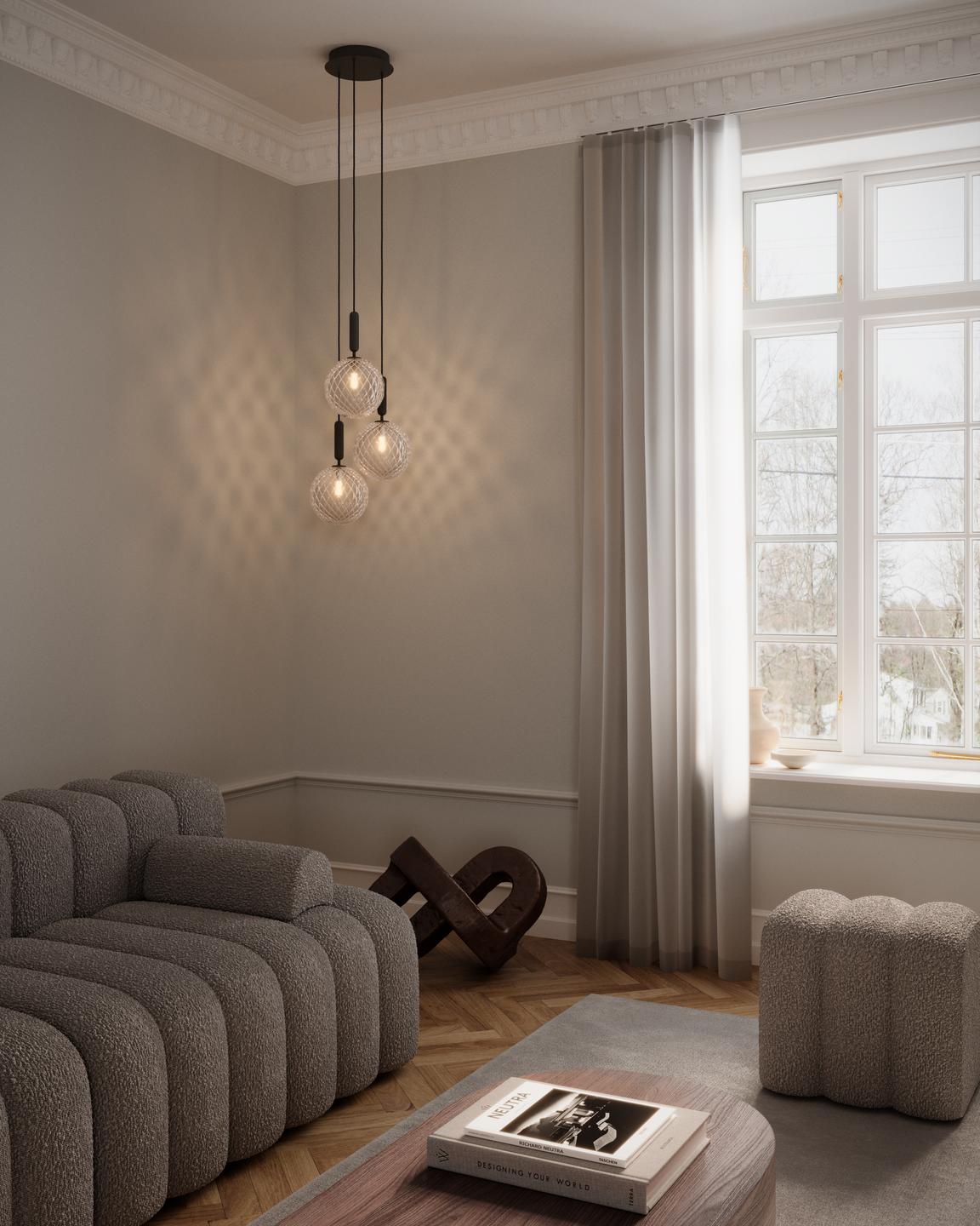 Závesná lampa MIIRA 3 grafitová s priehľadným sklom