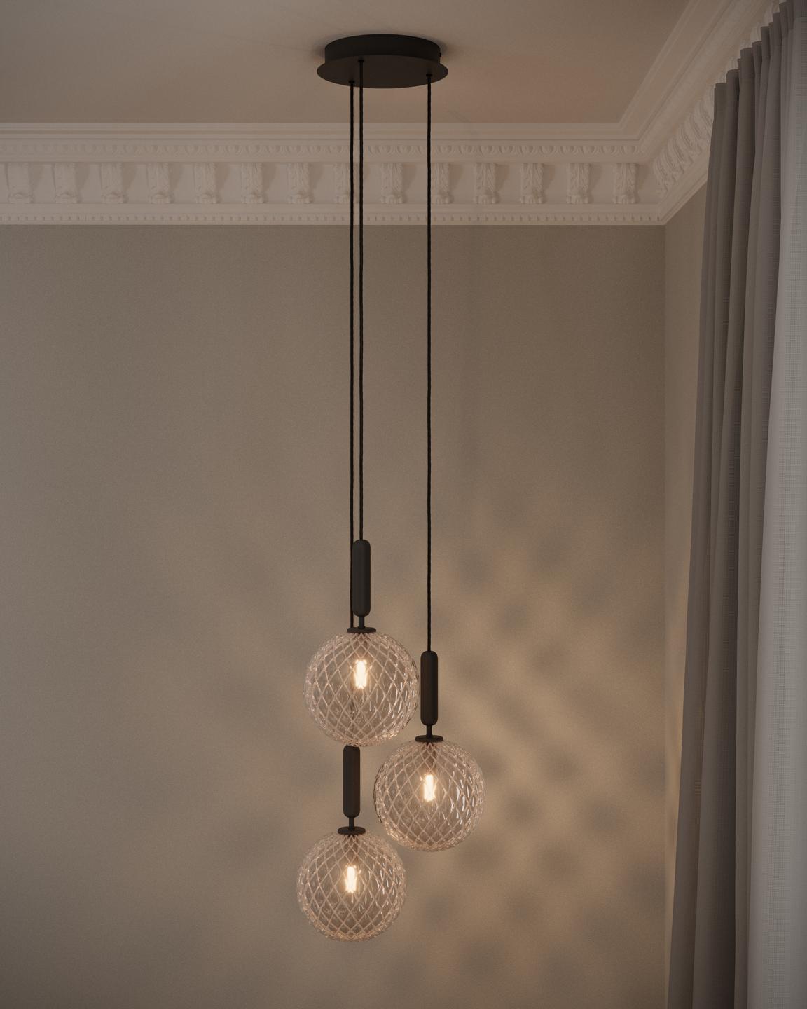 Závesná lampa MIIRA 3 grafitová s priehľadným sklom