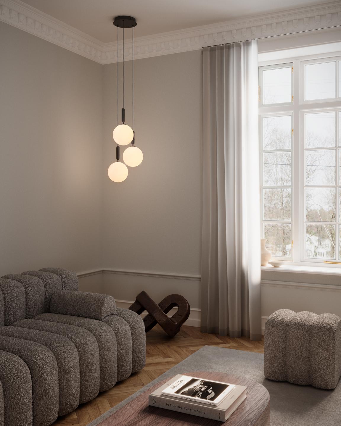 Závesná lampa MIIRA 3 grafitová s opálovým sklom