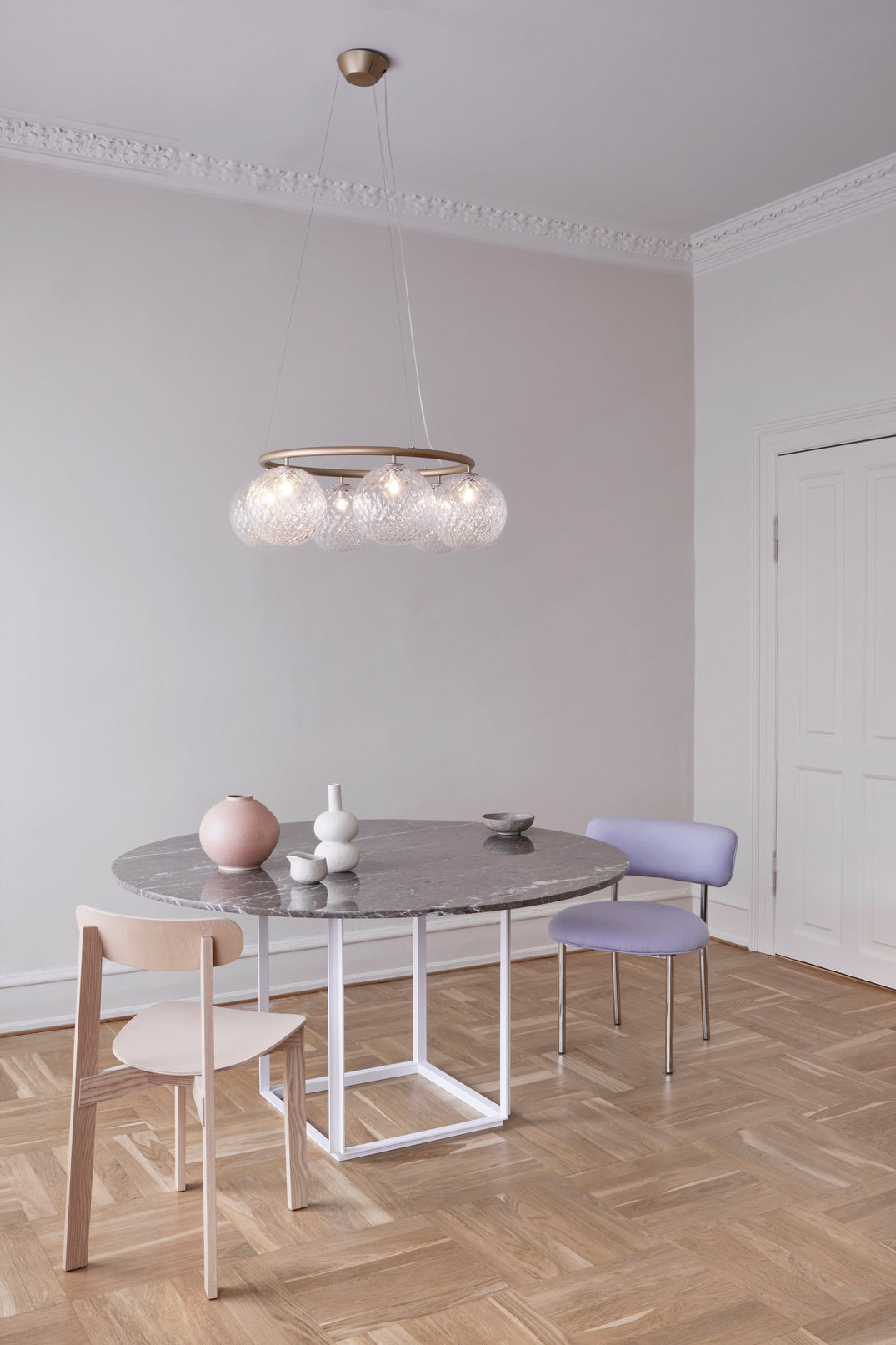 Závesná lampa MIIRA 6 CIRCULAR mosadzná s priehľadným sklom