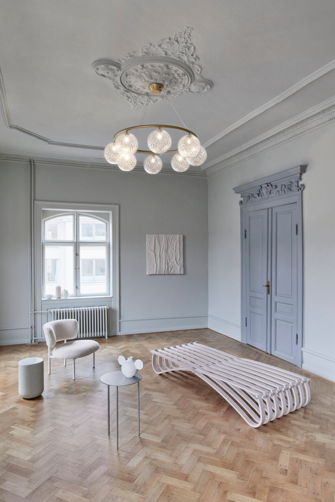 Závesná lampa MIIRA 8 CIRCULAR mosadzná s priehľadným sklom
