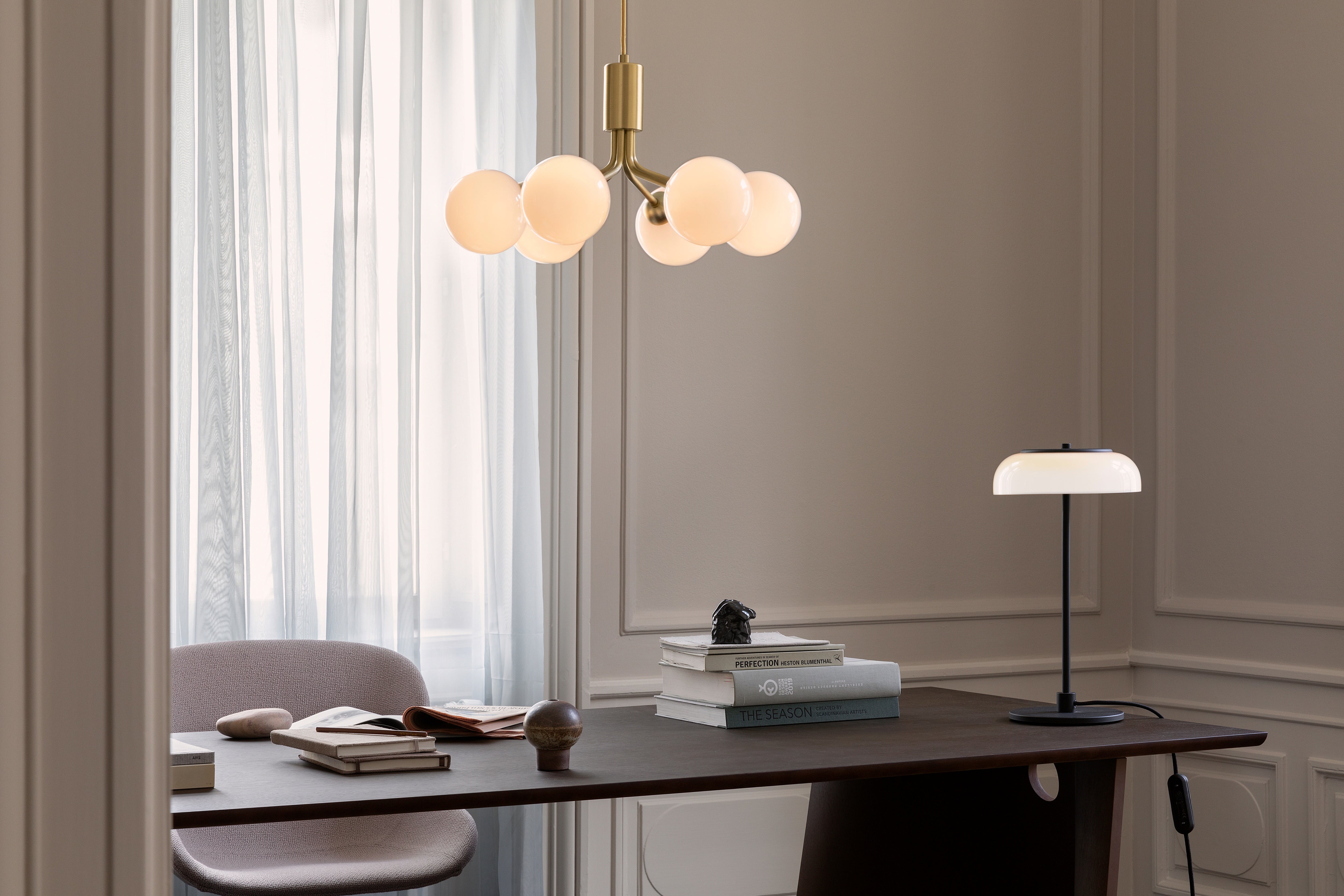 APIALES 6 Pendant Lamp in Brass with Opal Glass [Antonina] [Amelia spr]