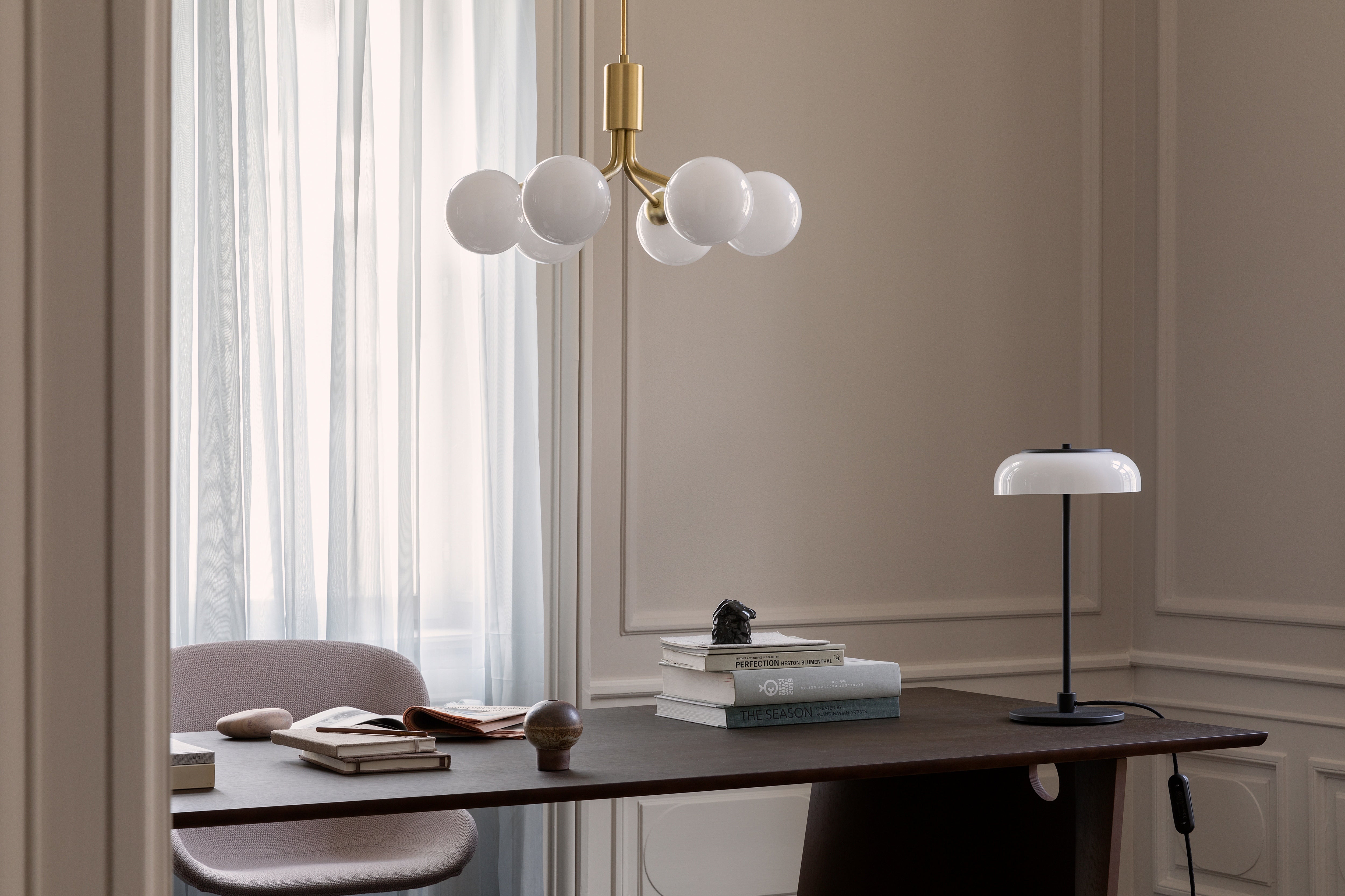APIALES 6 Pendant Lamp in Brass with Opal Glass [Antonina] [Amelia spr]