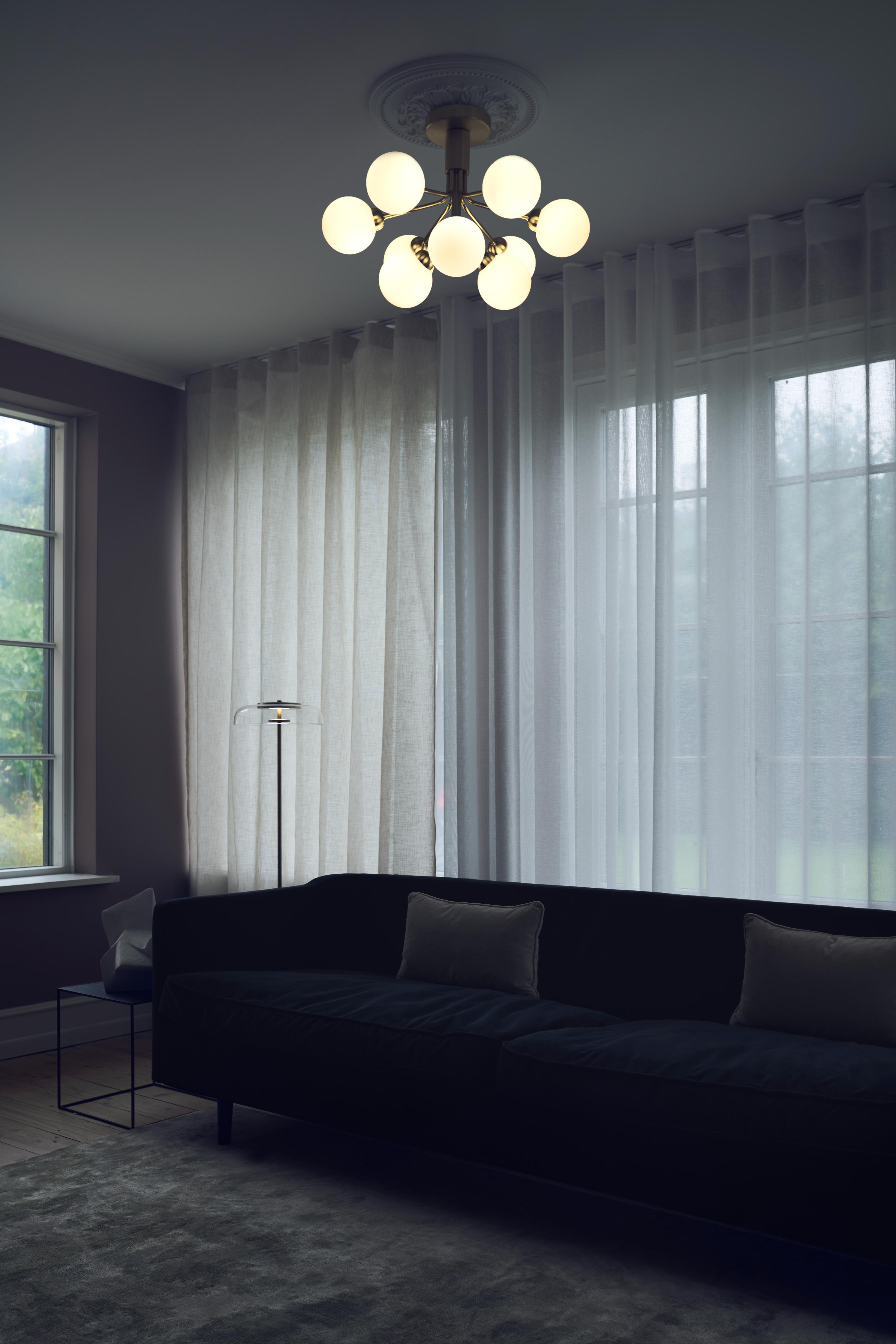 Lampa stropná APIALES 9 mosadzná s opálovým sklom [Antonina] [Amelia spr]