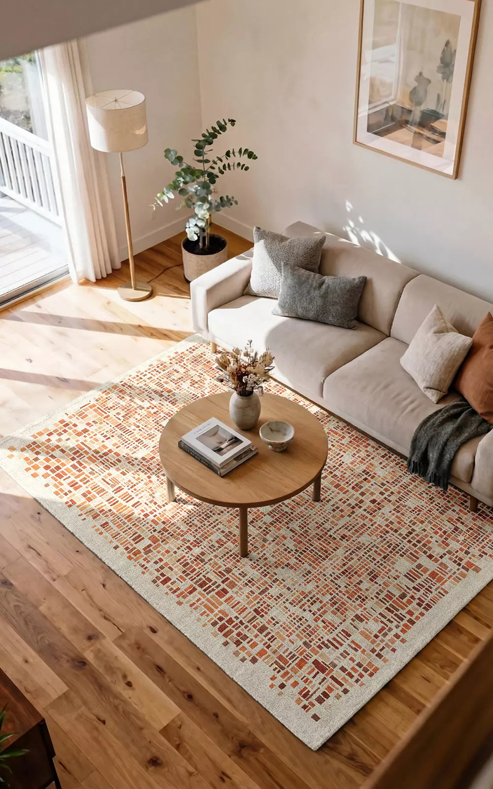 Koberec CUBIK béžový s oranžovou a bordovou