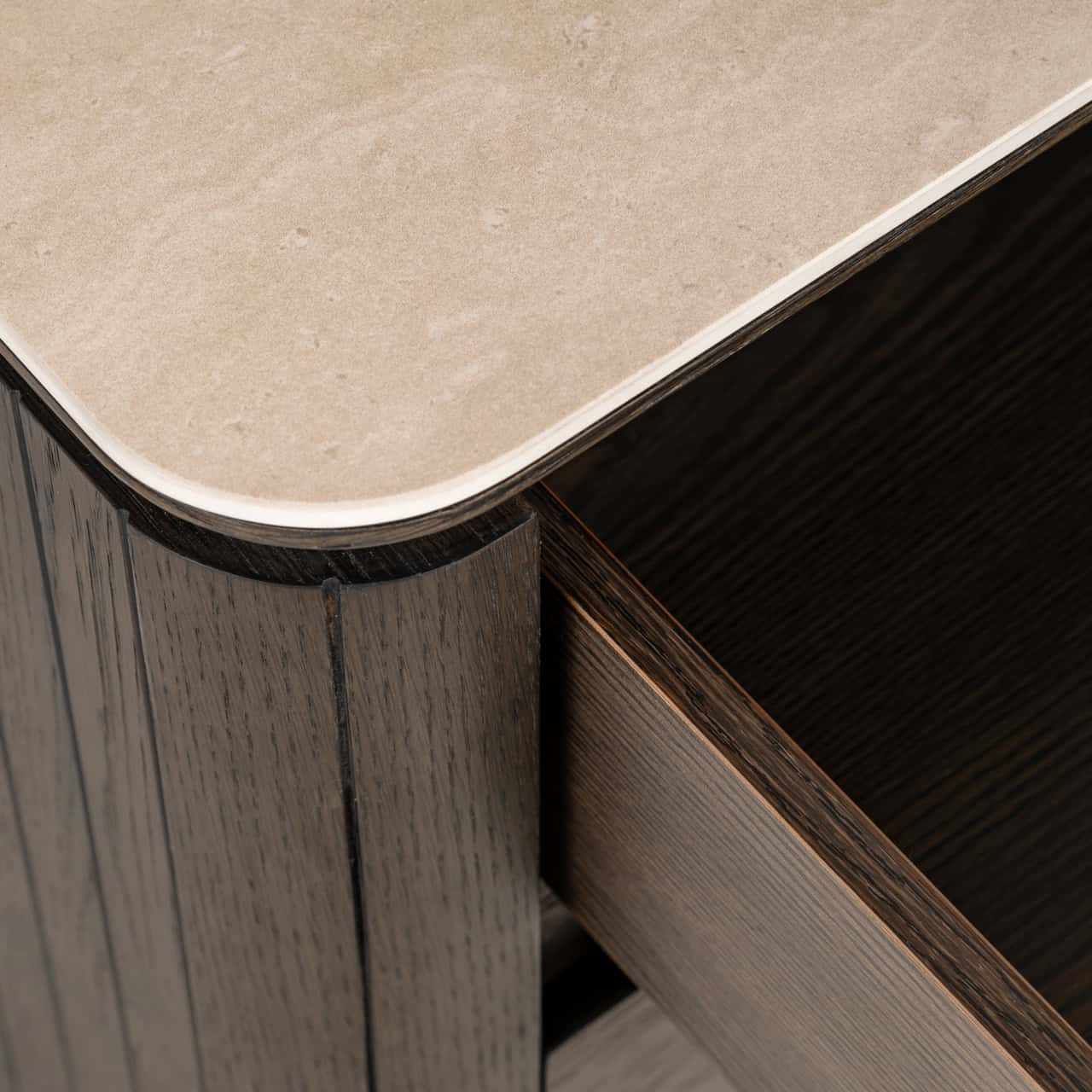 RITZ Nightstand brown veneer with beige ceramic top