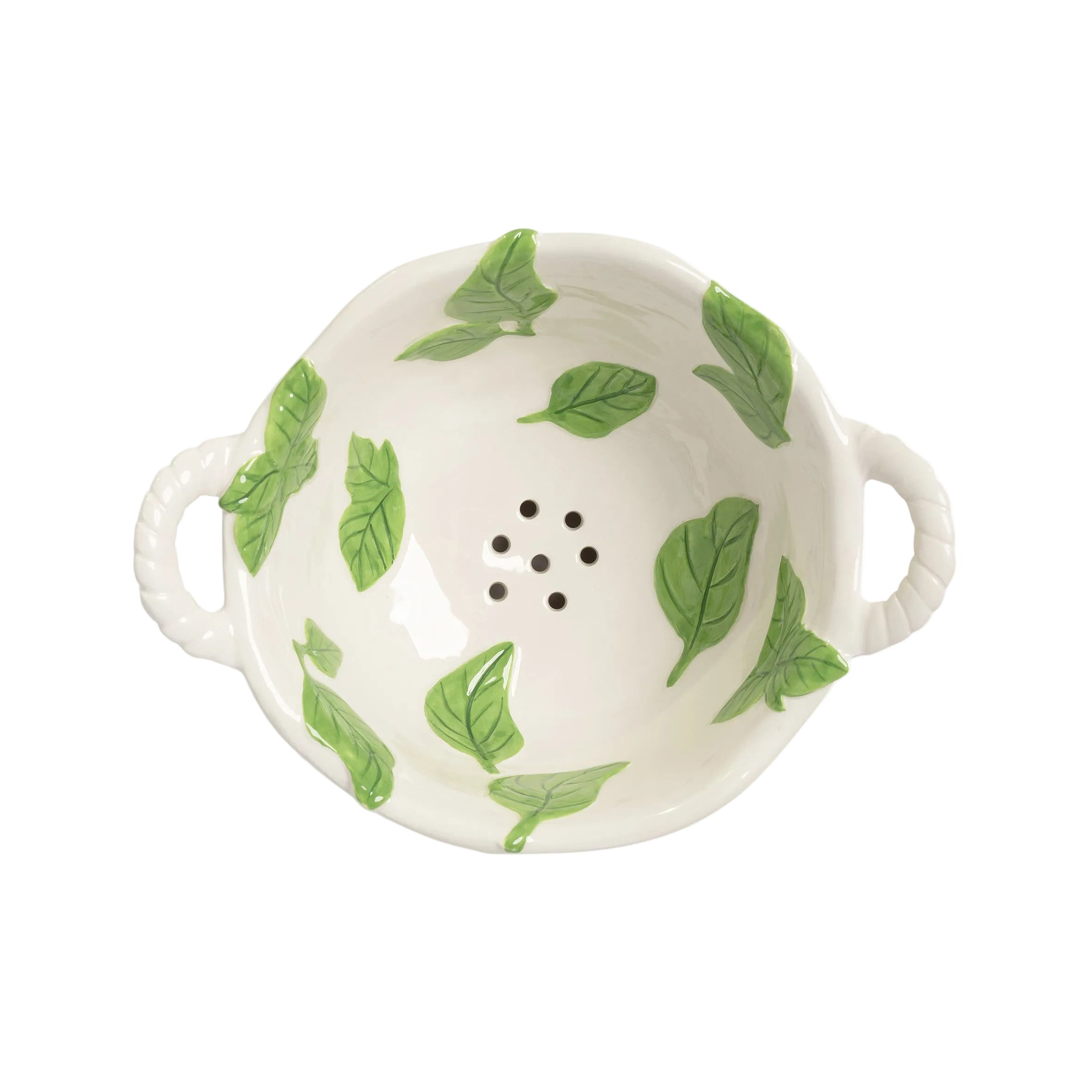 White BASIL colander with green base
