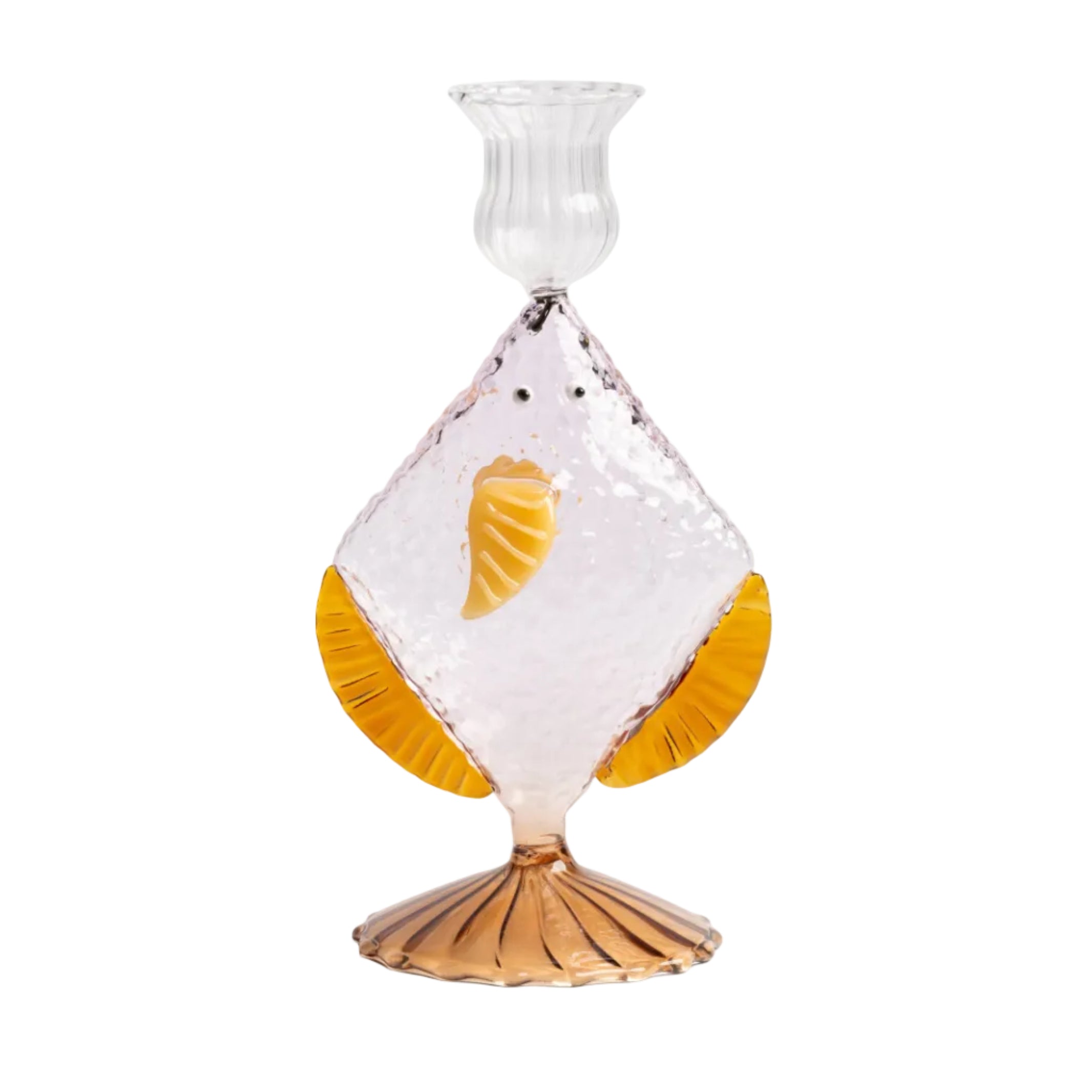 Pink Glass Candle Holder FISH with Amber