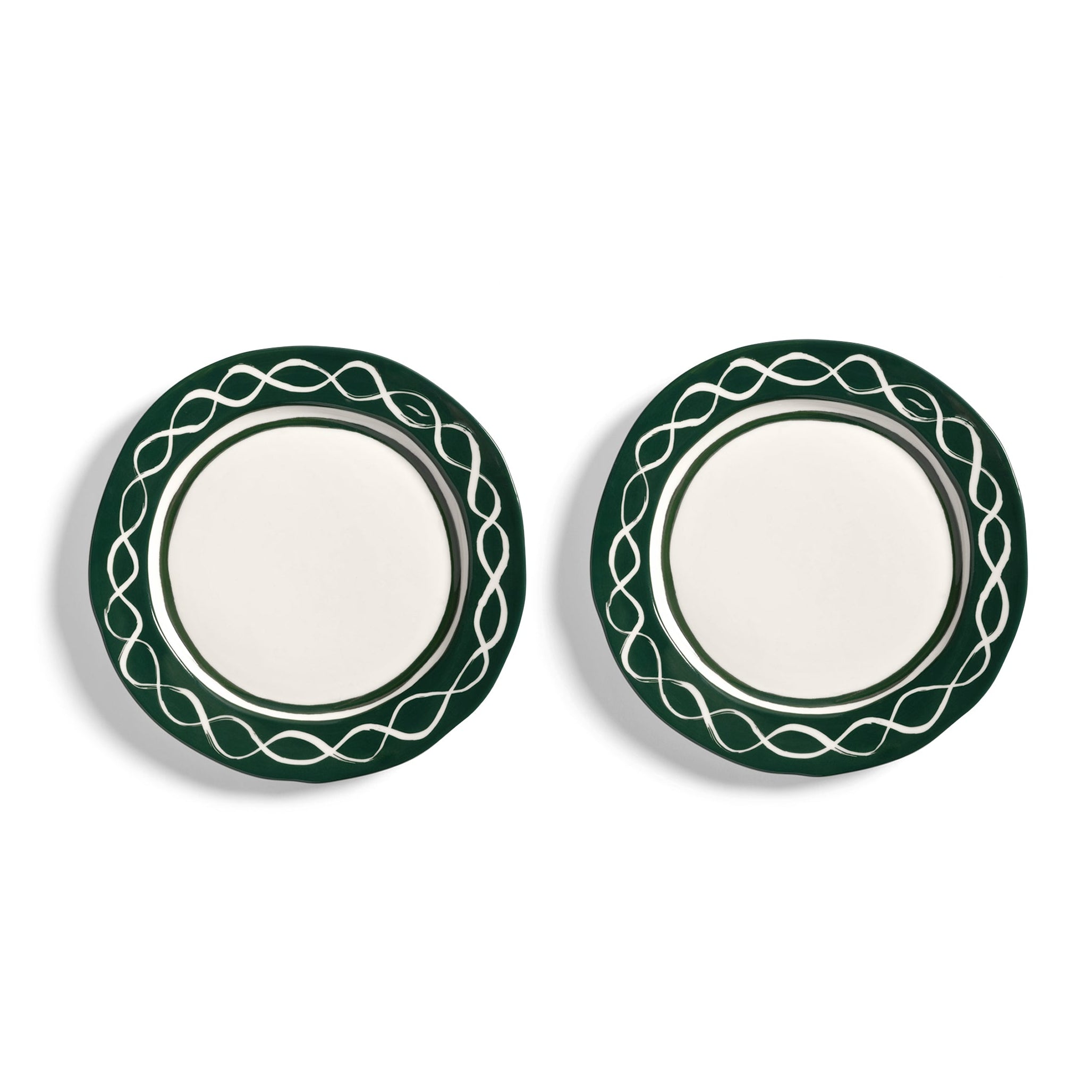 FESTIVO Green and White Porcelain Breakfast Plate Set