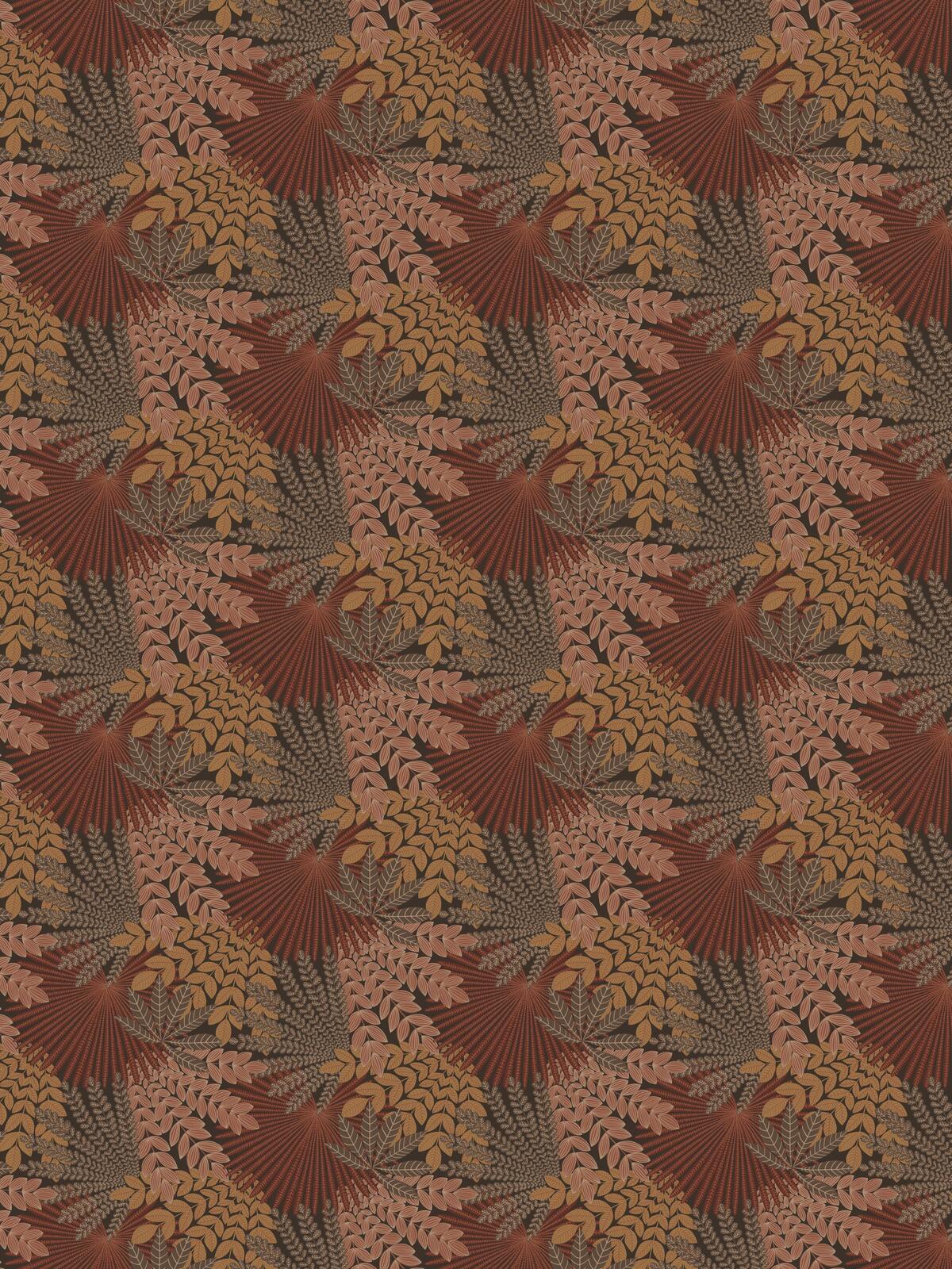 Orange Velvet Leaves Floral Wallpaper with Red