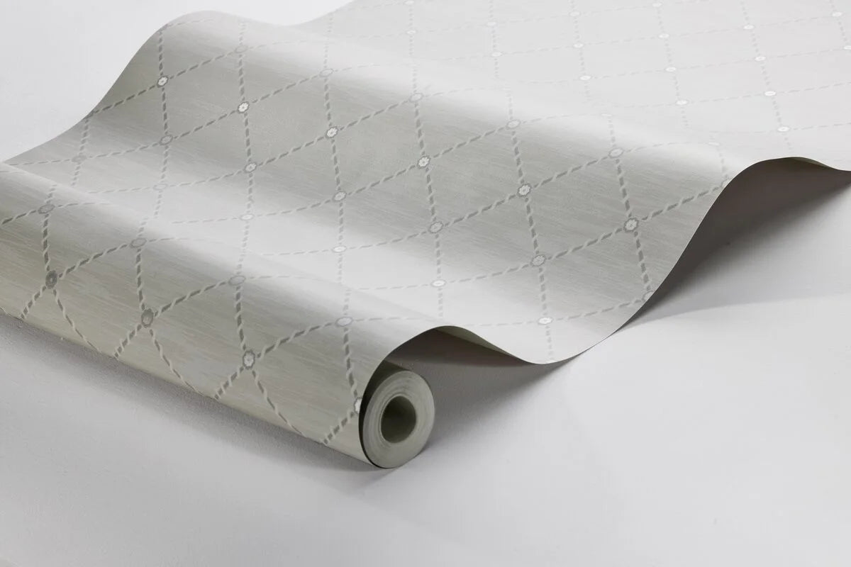 Tapeta s geometrickým motívom GOLDEN TRELLIS šedá s bielou