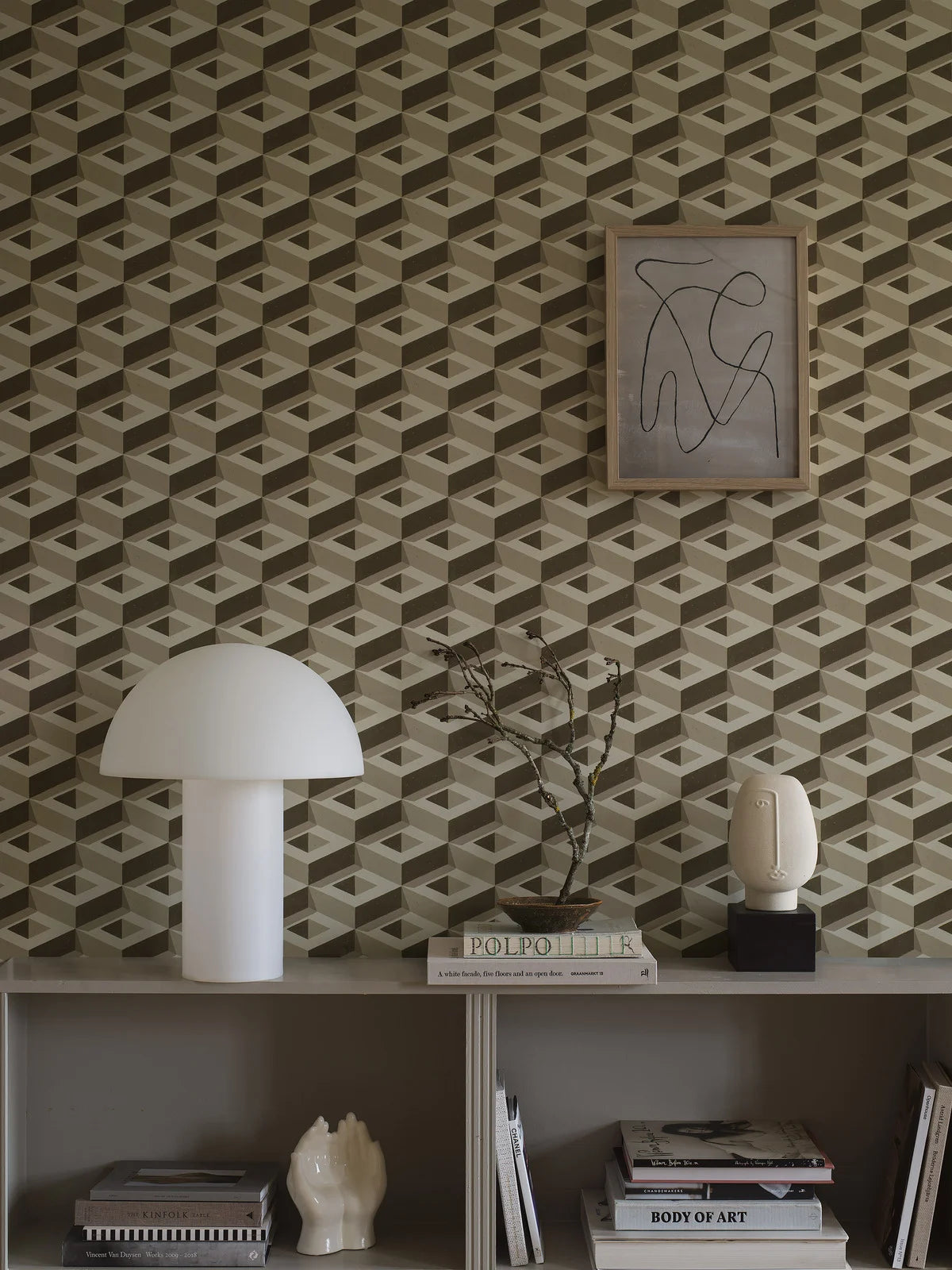Múrova tapeta s geometrickým motívom 3D BOXES béžová s hnedou