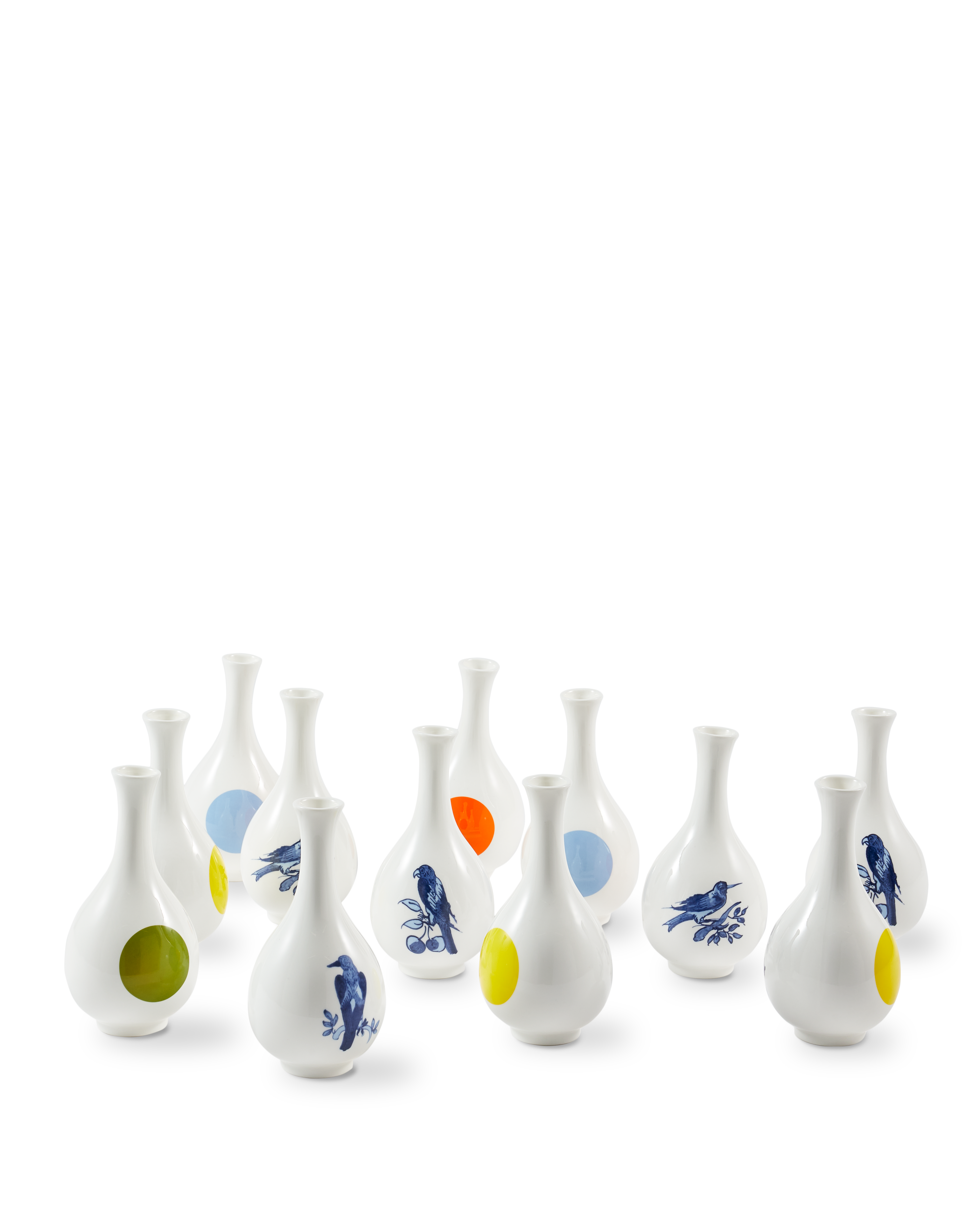Váza MALÝ VTÁK biela so žltou a modrou