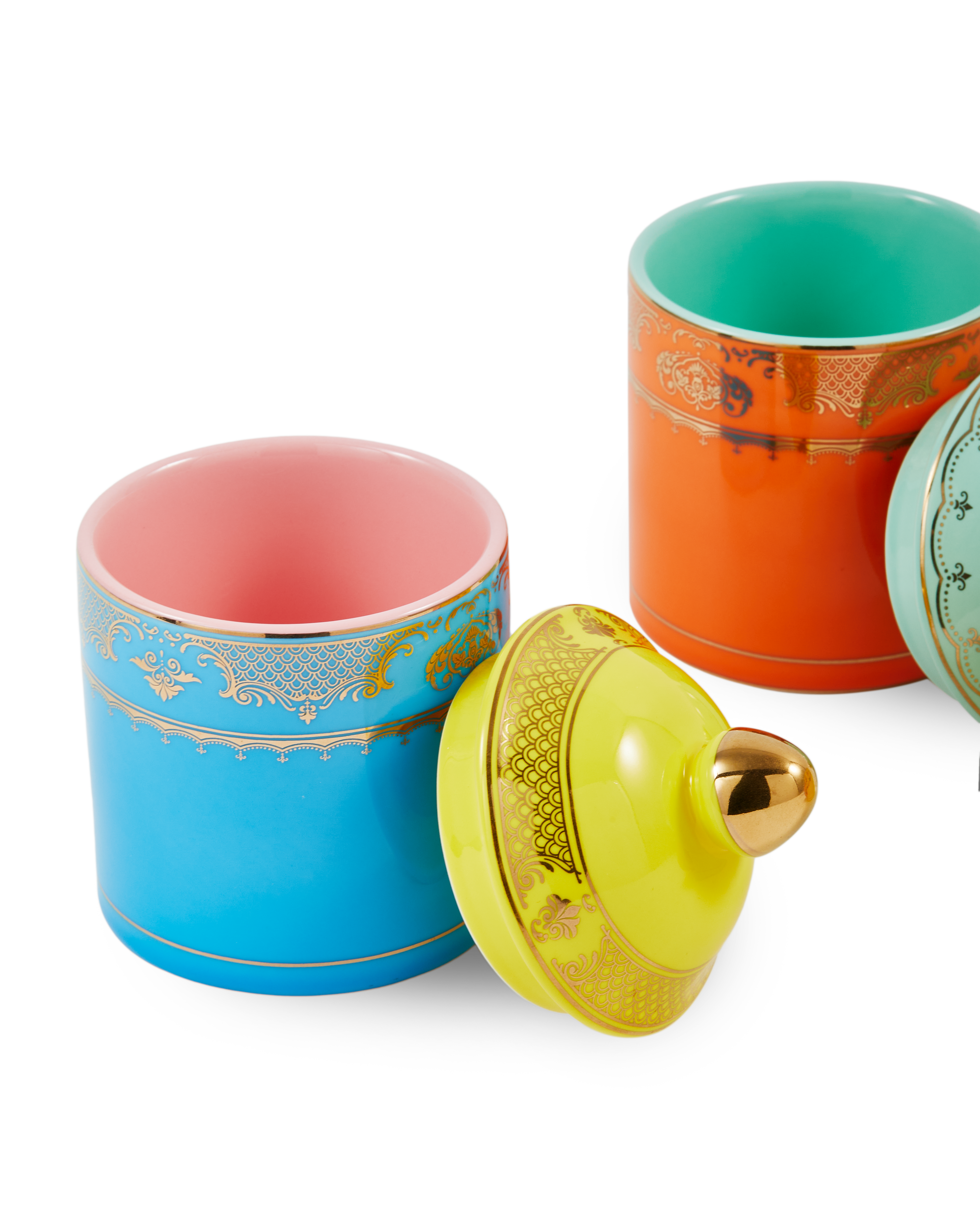 GRANDPA blue porcelain jar with yellow