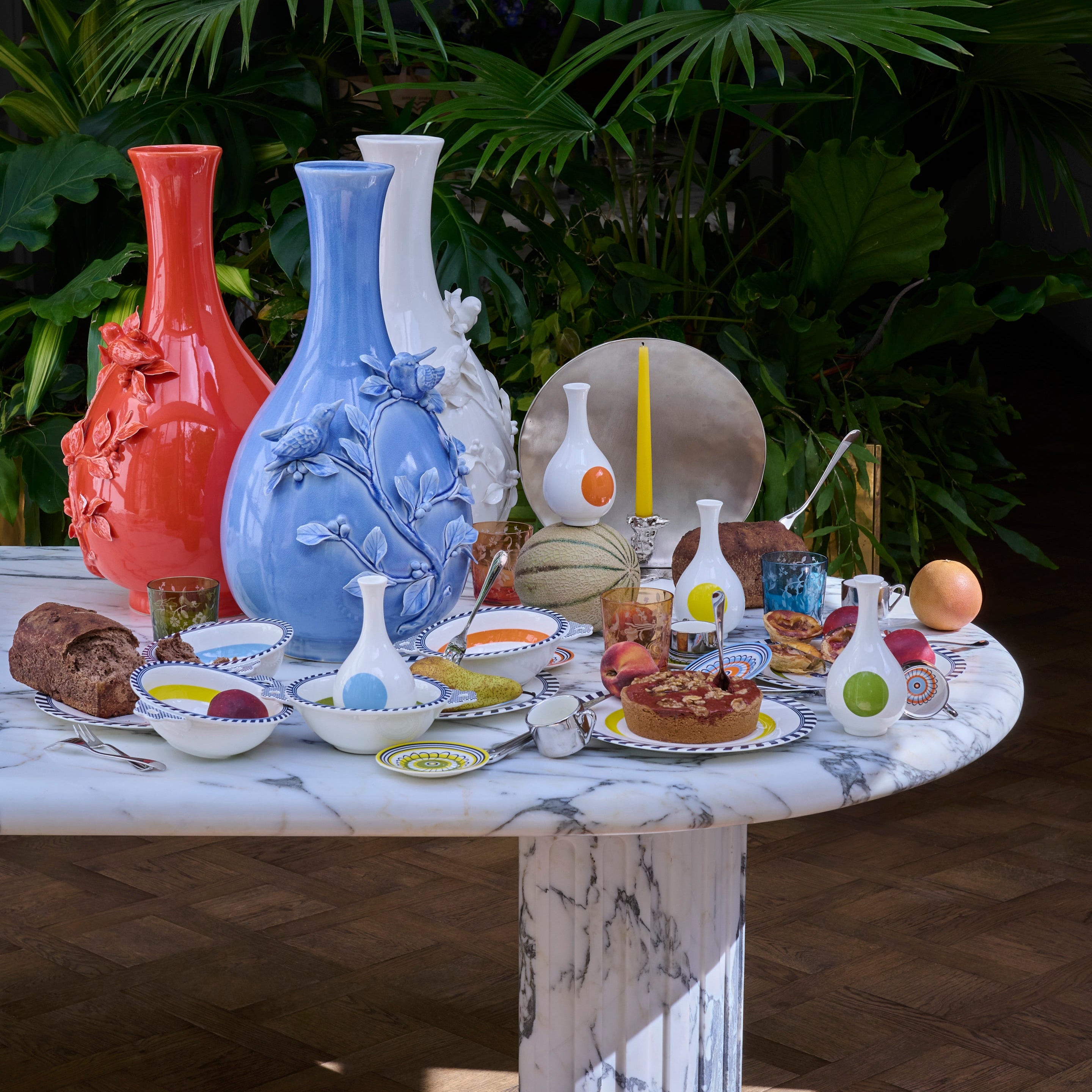 Miska BIRD biały z oliwkowym i niebieskim