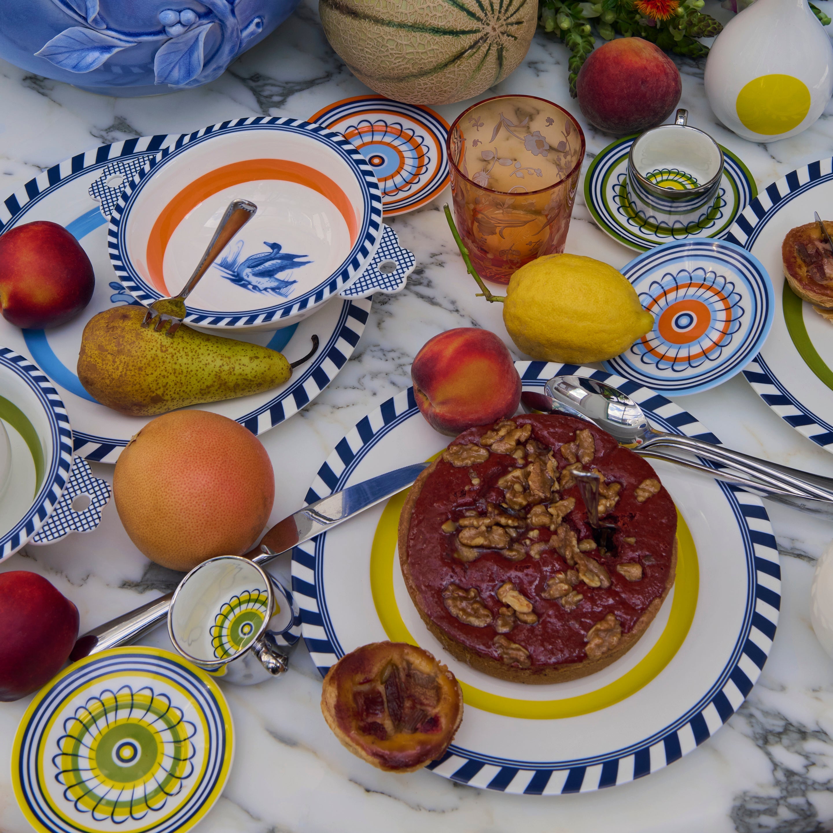 Zestaw filiżanek do espresso FLORAL pomarańczowy i niebieski