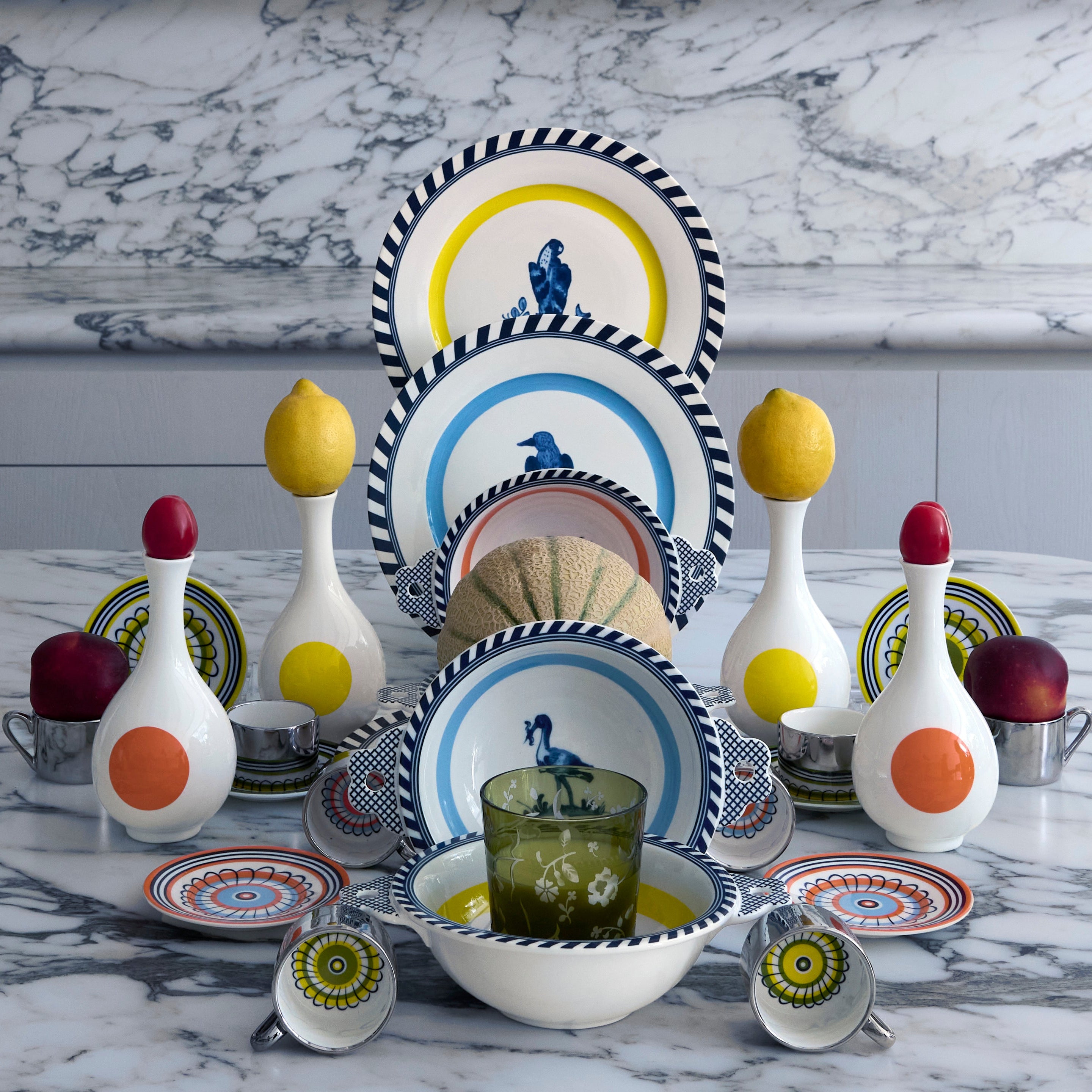 Súprava šálok na espresso FLORAL žltá a olivová