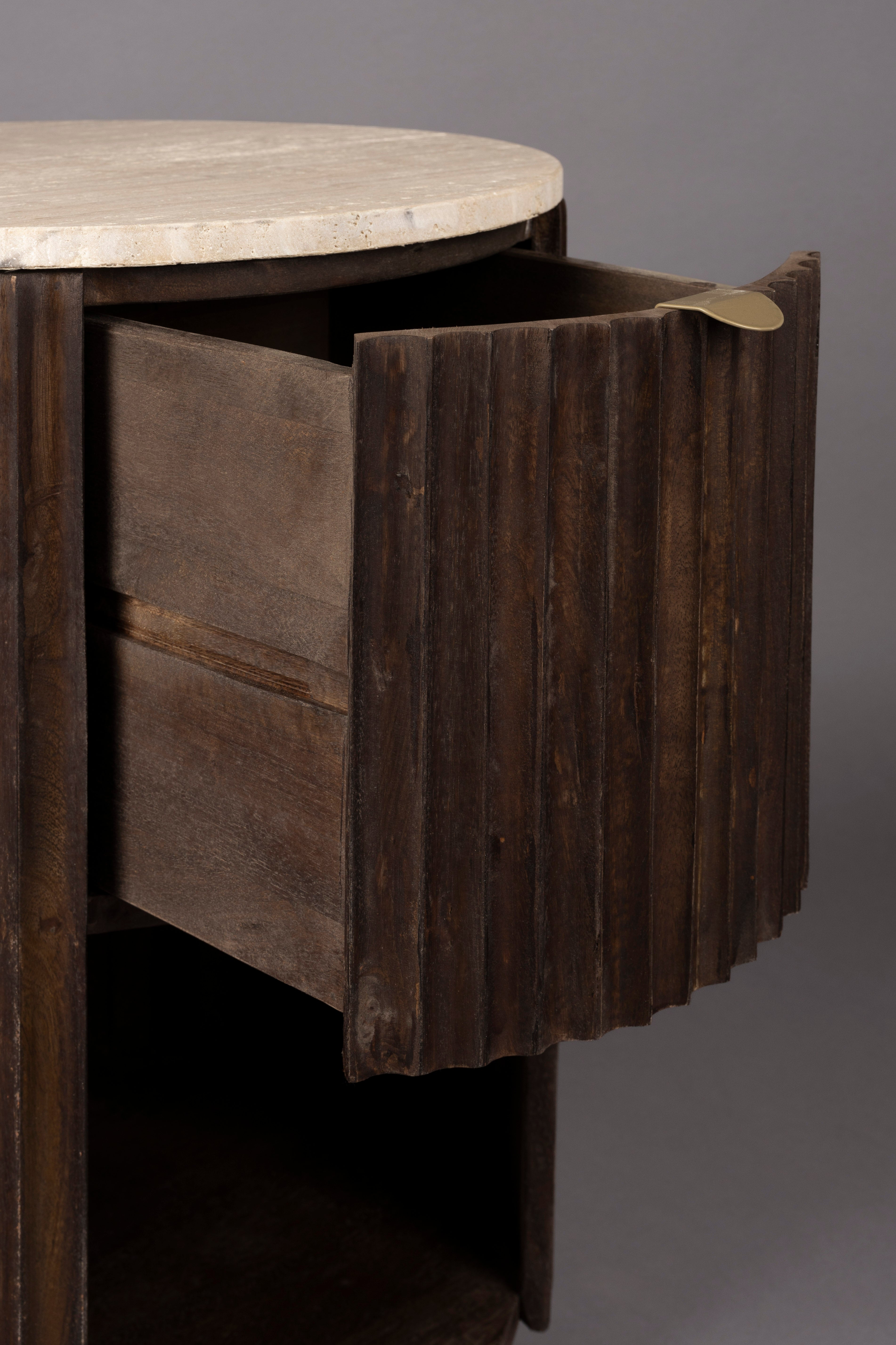 MARLOW side table travertine with wooden base