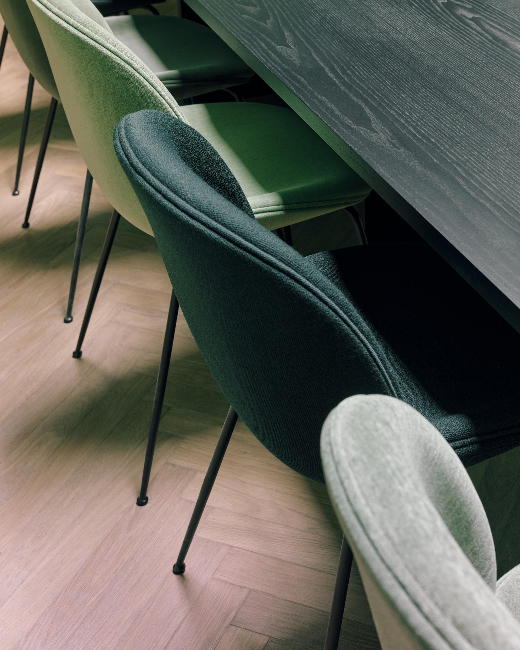 BEETLE upholstered chair with brass base