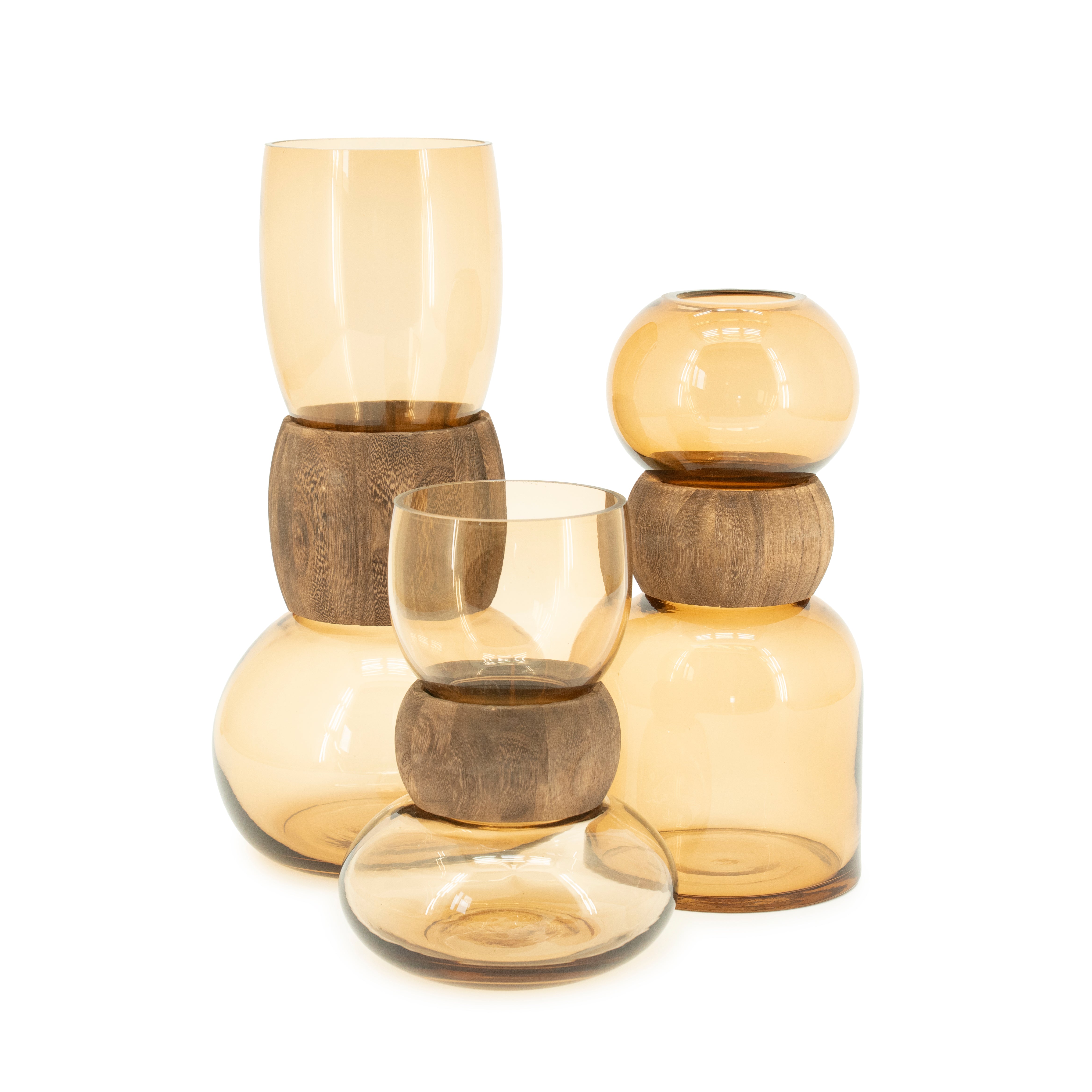 VERRA vase beige glass with wood
