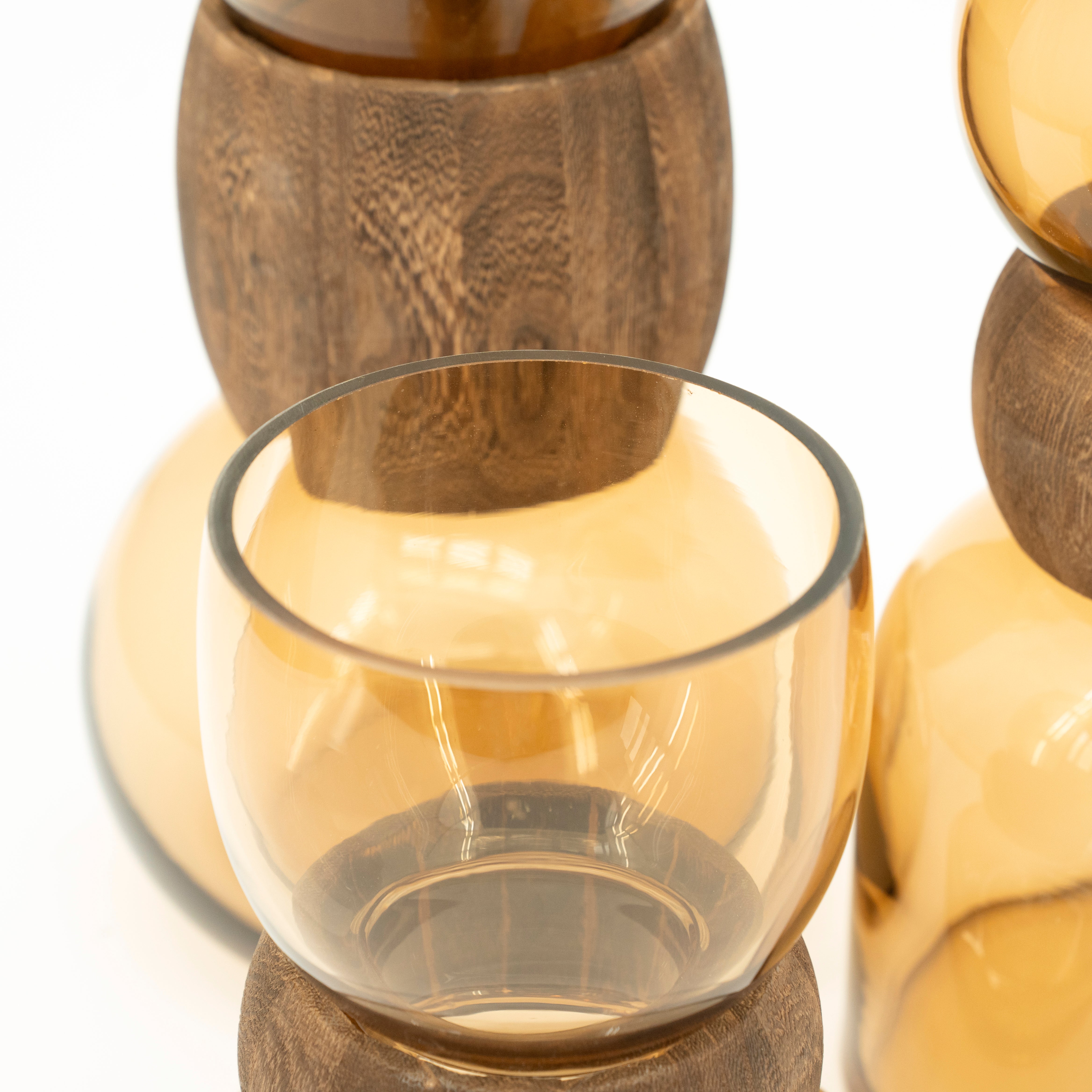 VERRA vase beige glass with wood