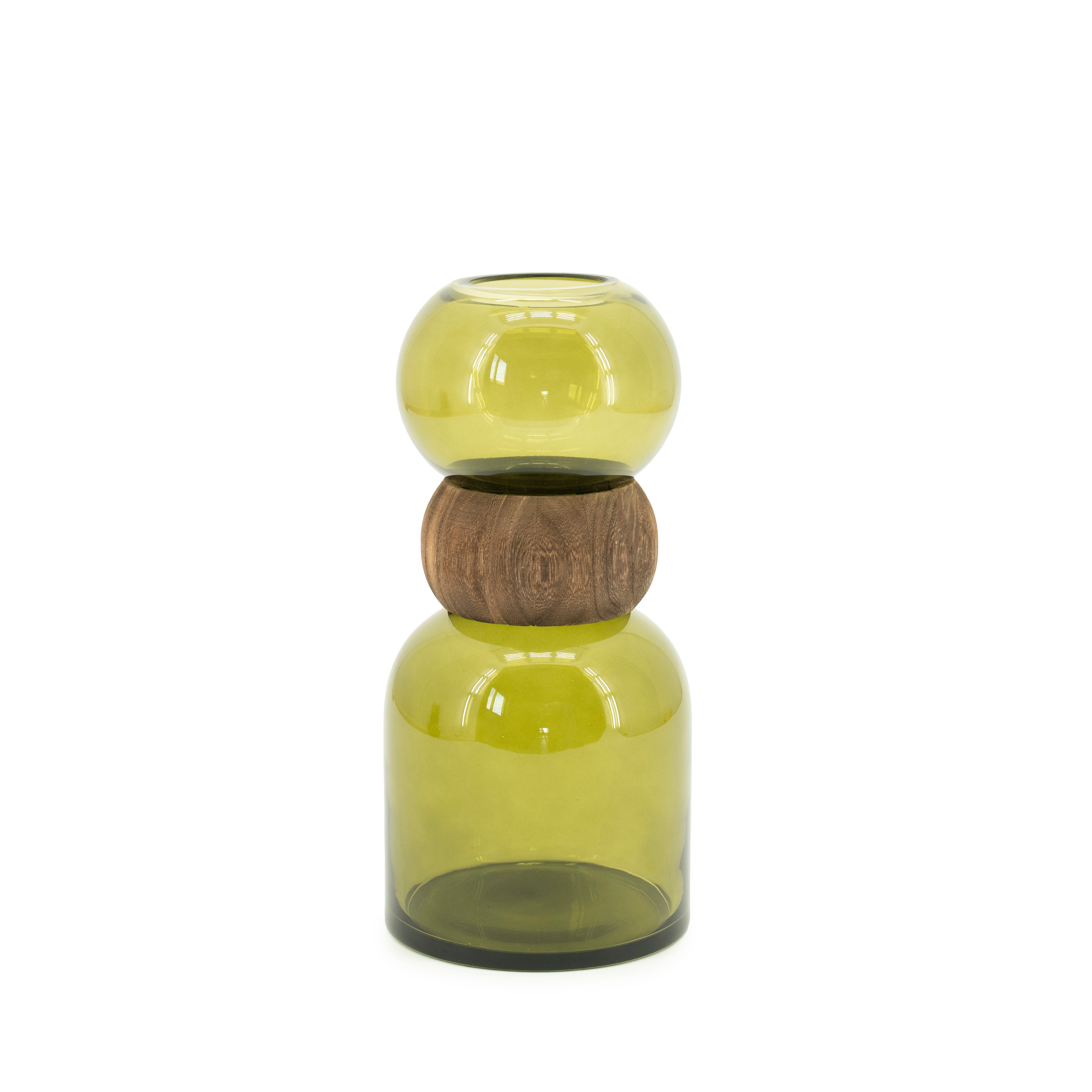 VERRA vase green glass with wood