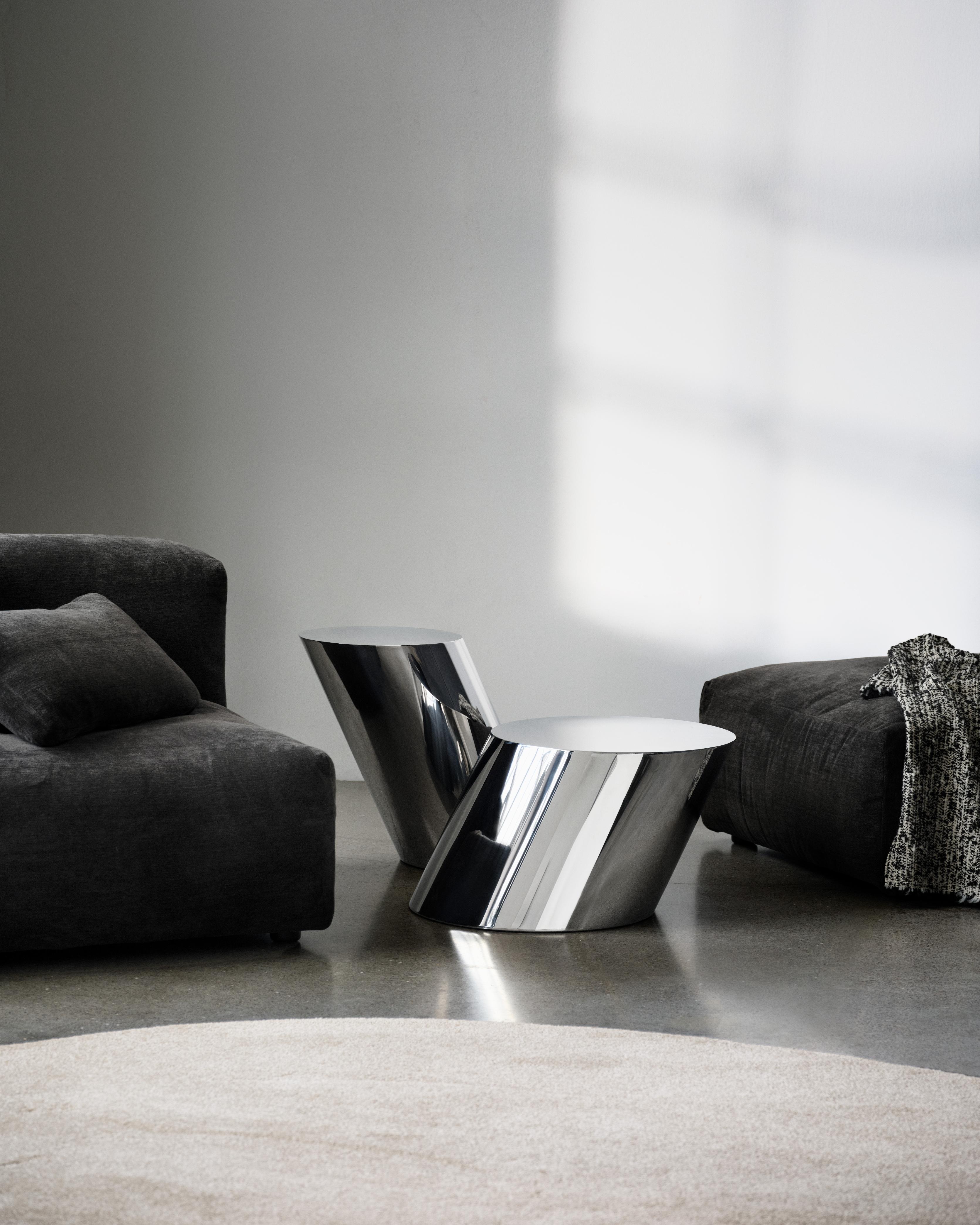 TILT Side Table in Polished Stainless Steel