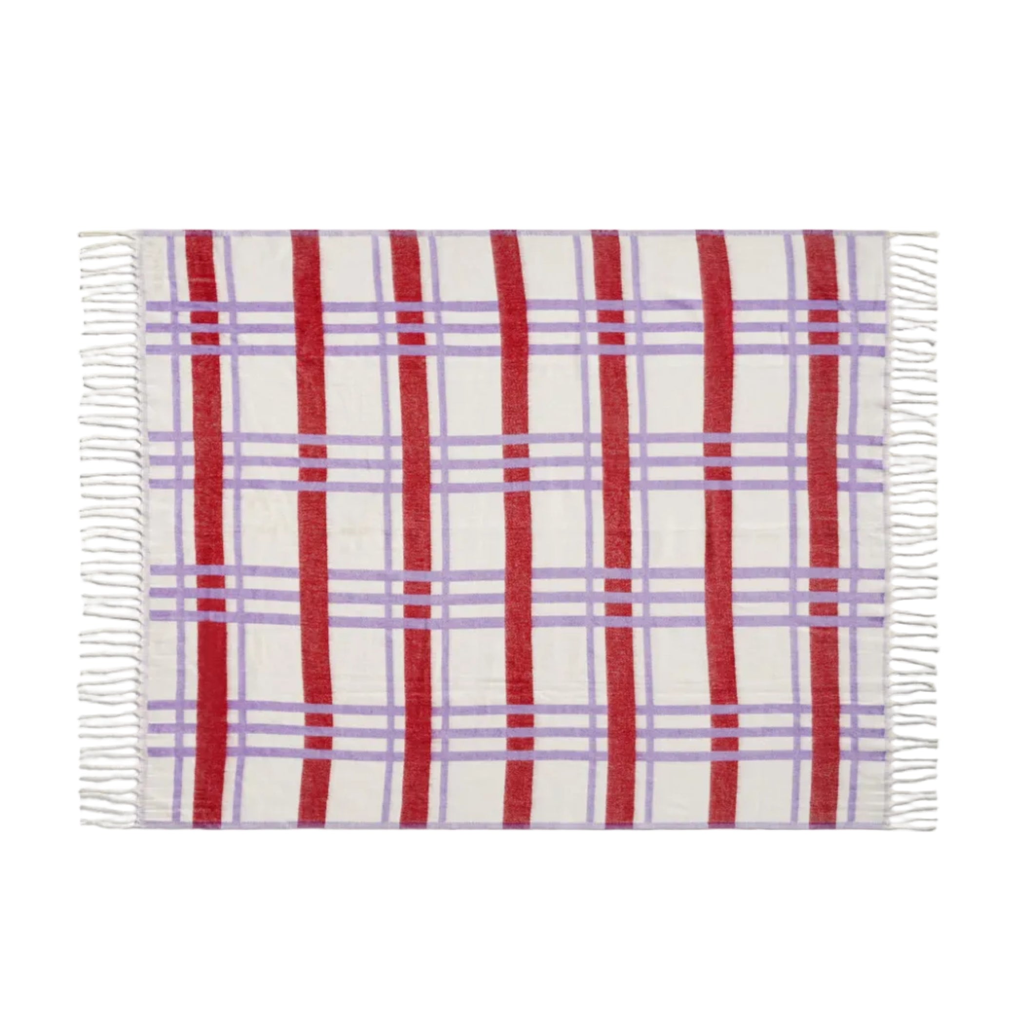 Biely plaid PLANO s fialovou a červenou