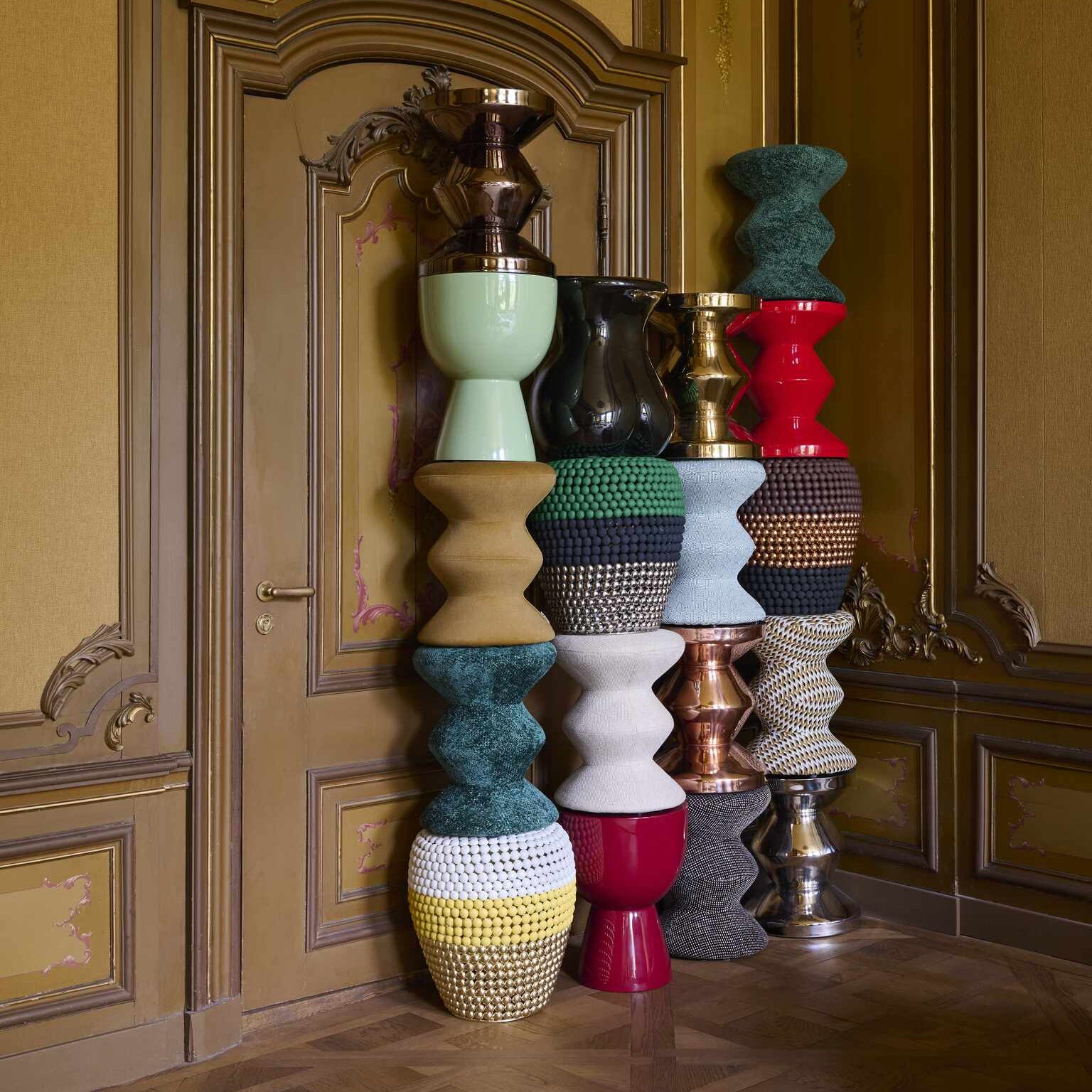 Stolička DOT zelená s čiernou a striebornou