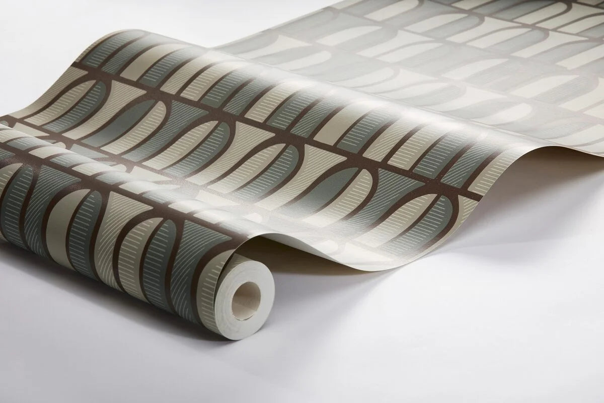 Papierová flizelínová tapeta s geometrickým vzorom VENICE zelená s béžovou