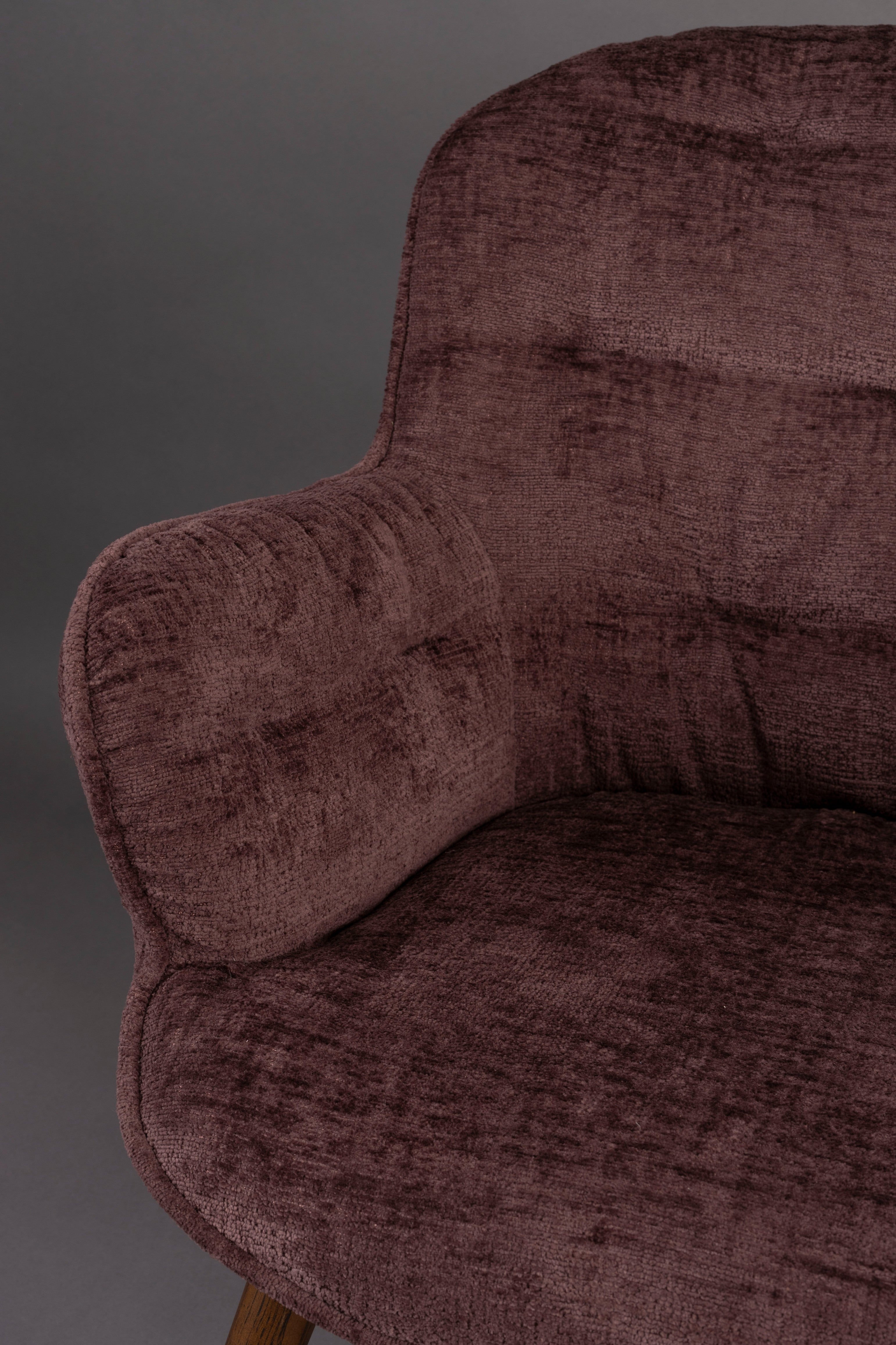 LENN Plum Velvet Armchair with Wooden Base