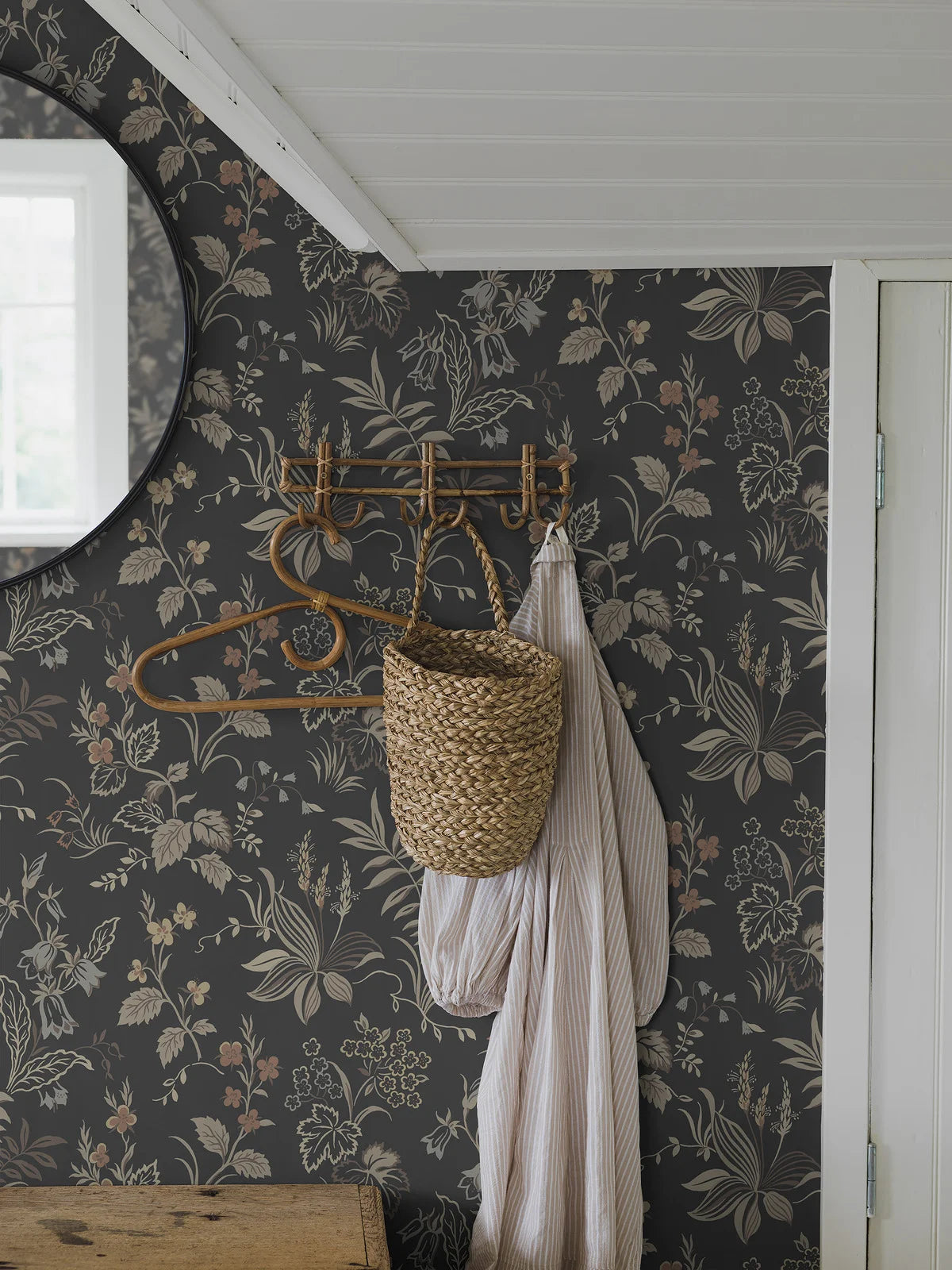 FOLKLORE Brown Floral Pattern Wallpaper with Beige