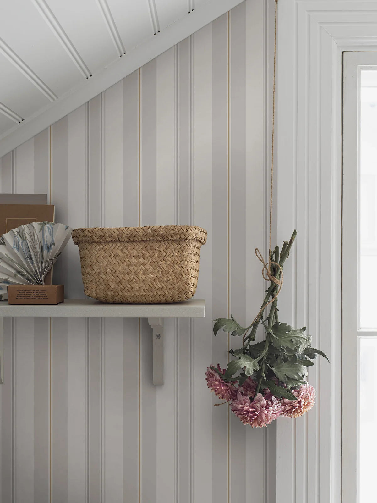 GUSTAF Gray and White Striped Wallpaper