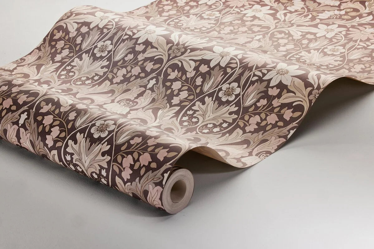 BLOMSTERFRÖJD Burgundy Floral Pattern Wallpaper with Beige