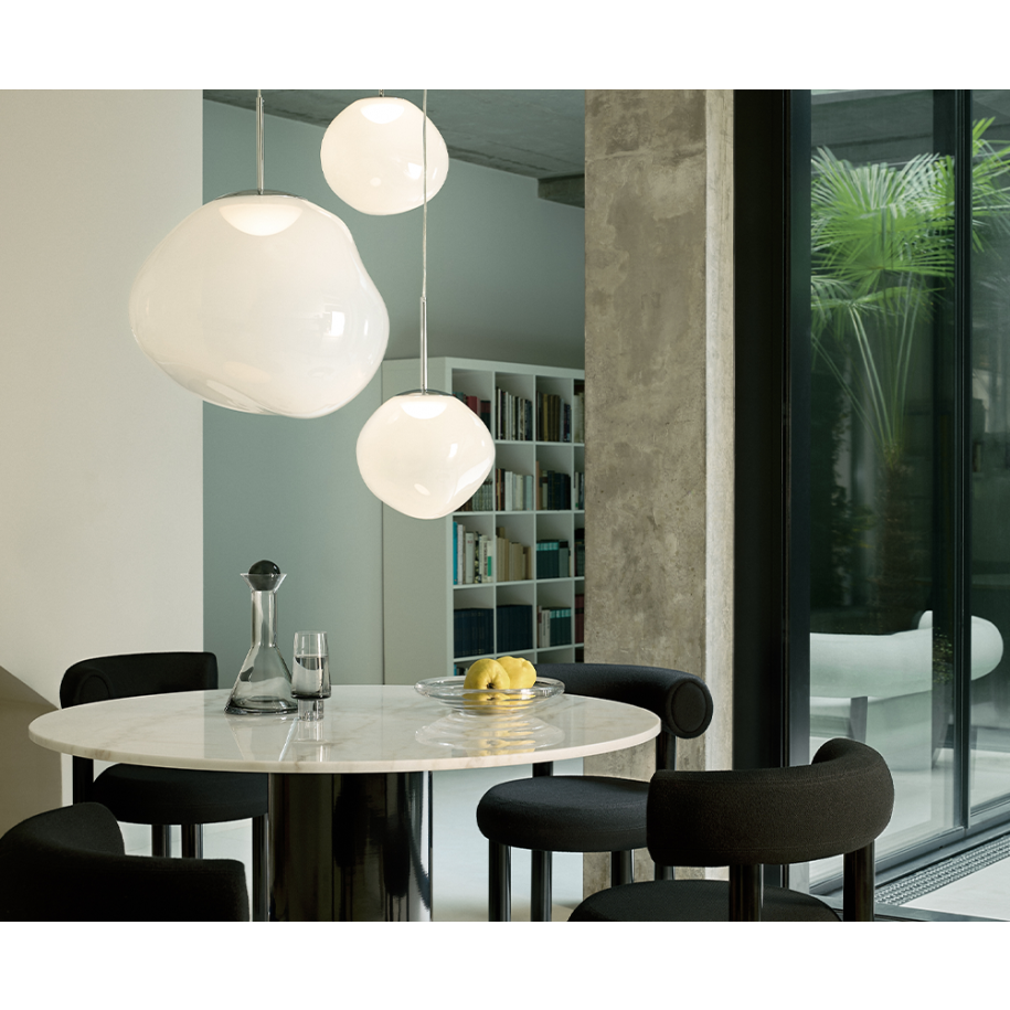 Melt overthrum hanging lamp with a silver finish