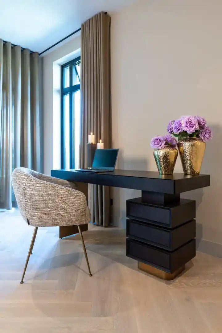 Písací stôl CONNAR čierny s mosadzným povrchom