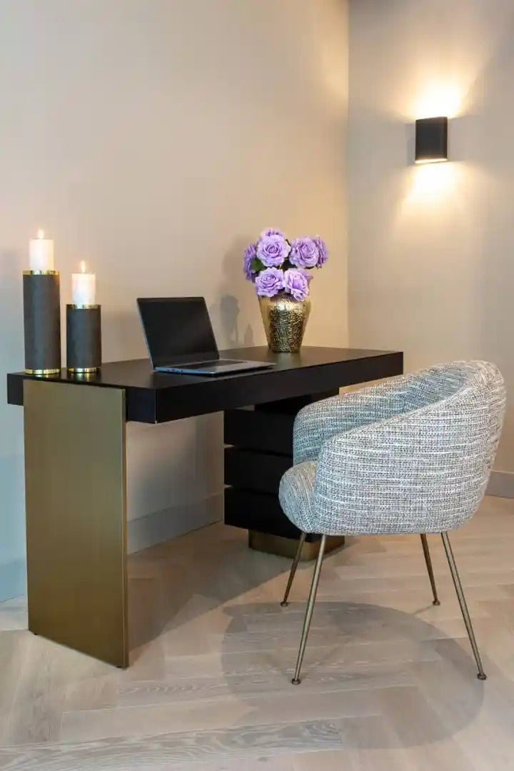 Písací stôl CONNAR čierny s mosadzným povrchom